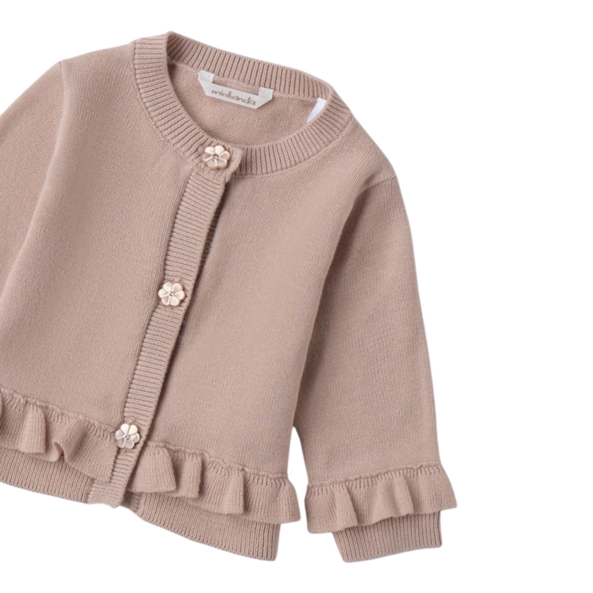 Mini Banda Cardigan tinta unita con Bottoni Fiori Sabbia per Neonata 3B762XX SABBIA MINI BANDA 