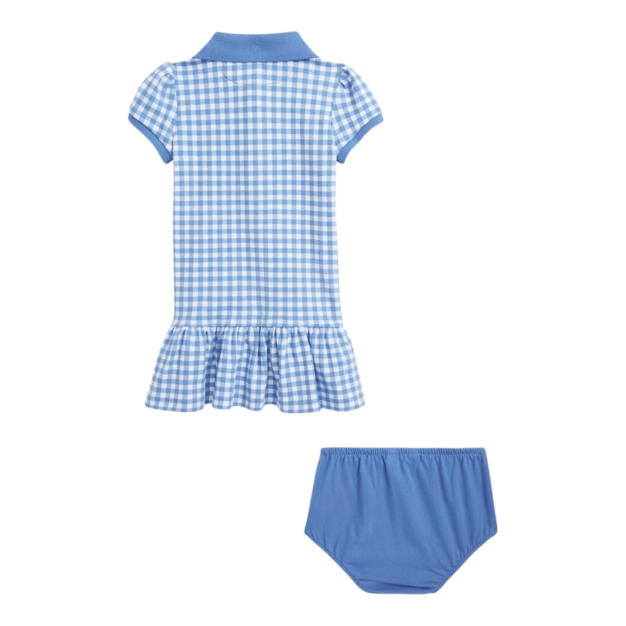 Ralph Lauren Set Abito-Coulotte Mezza Manica Tinta Unita con Fantasia Quadri per Neonata 310934880001 AZZURRO RALPH LAUREN 
