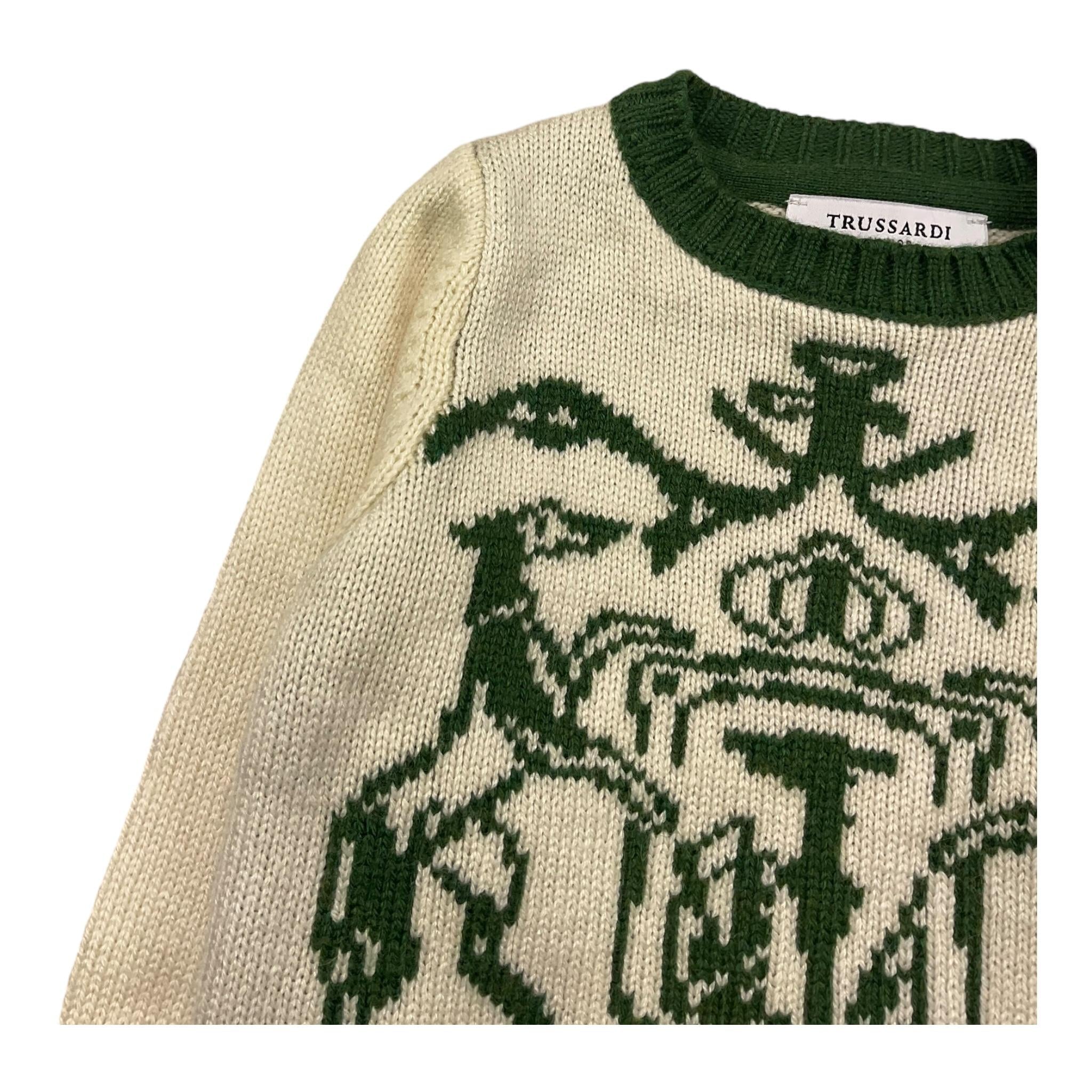 TRUSSARDI maglia girocollo tinta unita con ricamo in contrasto Panna per Neonato TIA25149MA PANNA TRUSSARDI 