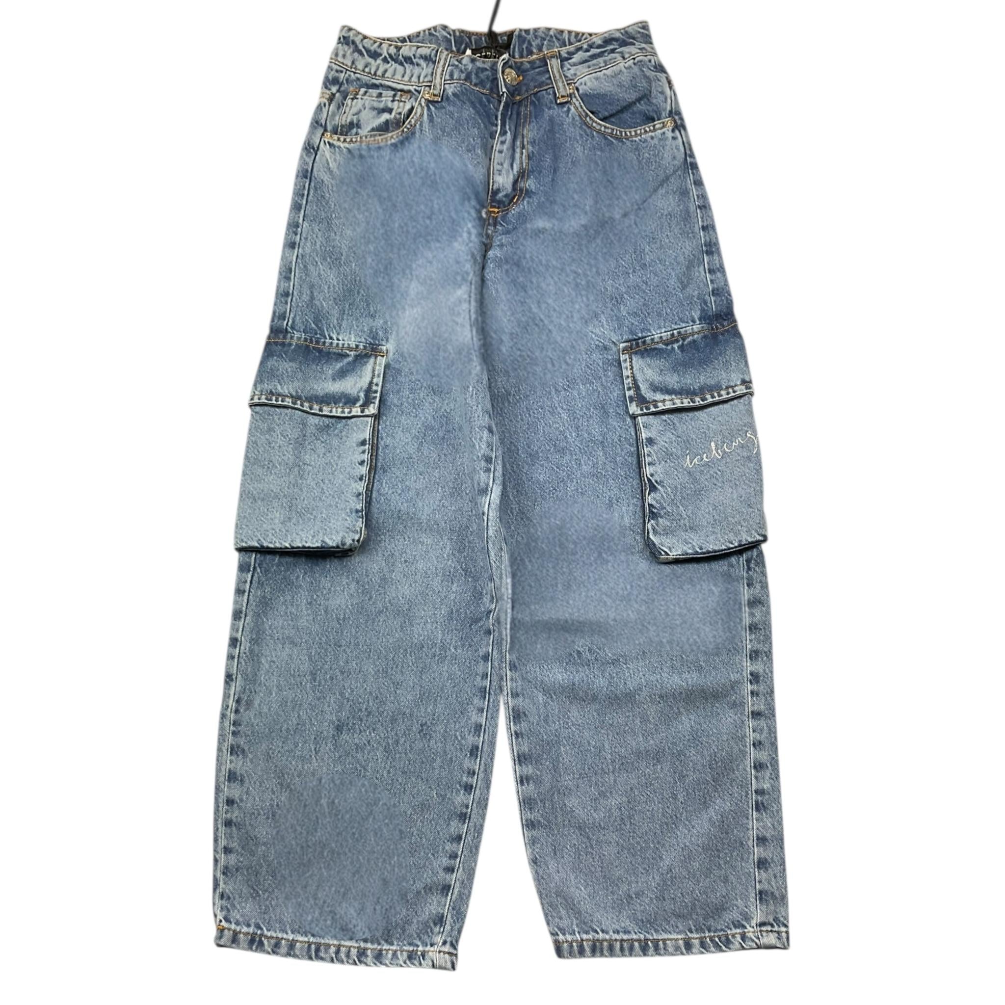 Iceberg Jeans Tinta Unita Modello Cargo per Bambina PTICE5150J BLU ICEBERG 