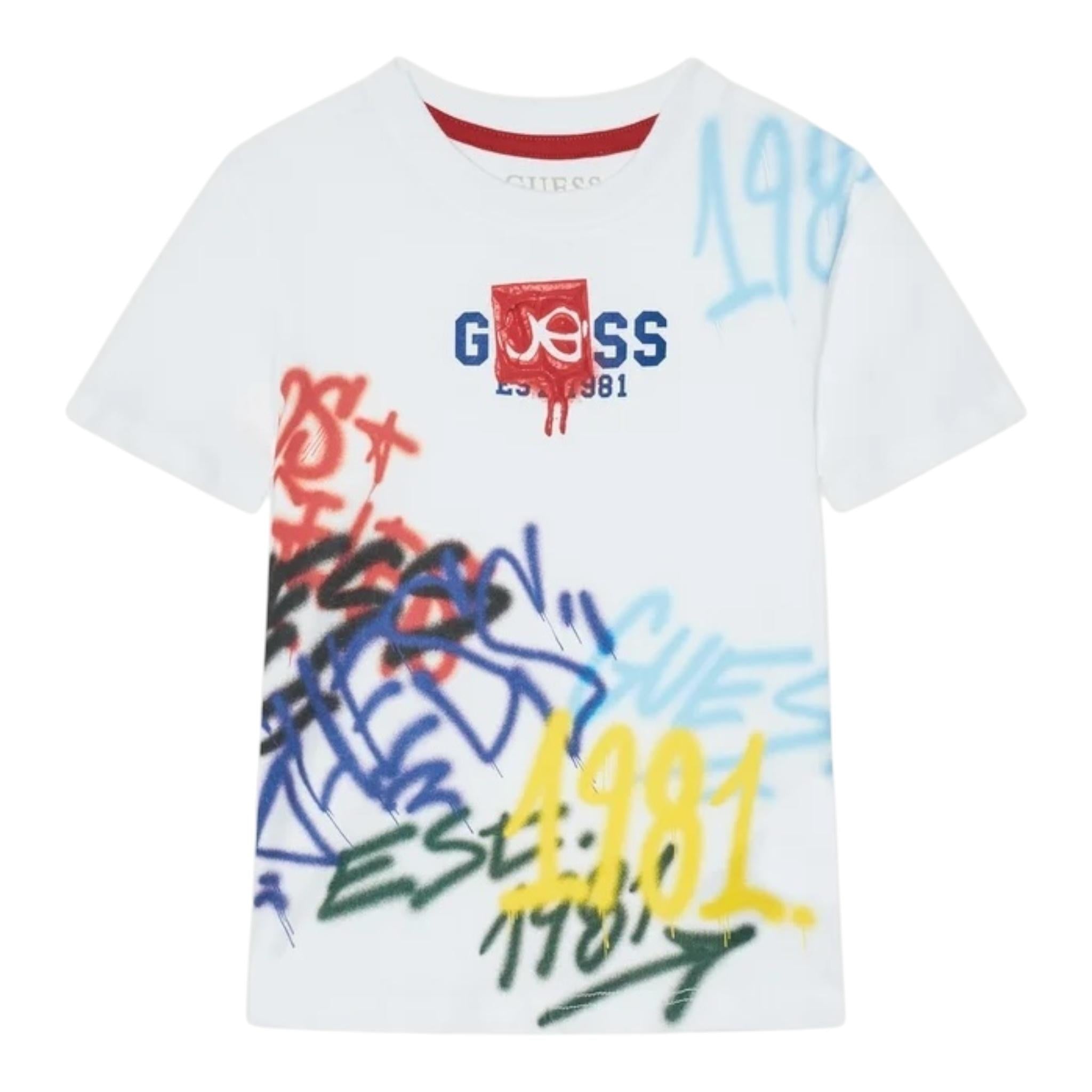 Guess T-Shirt Girocollo Tinta Unita con Stampa per Neonato N5RI11K BIANCO GUESS 