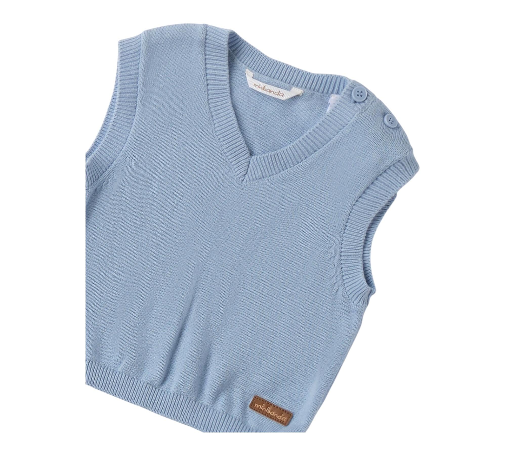 Minibanda Gilet Tinta Unita Scollo A V  per Neonato 3B641 AZZURRO MINIBANDA 
