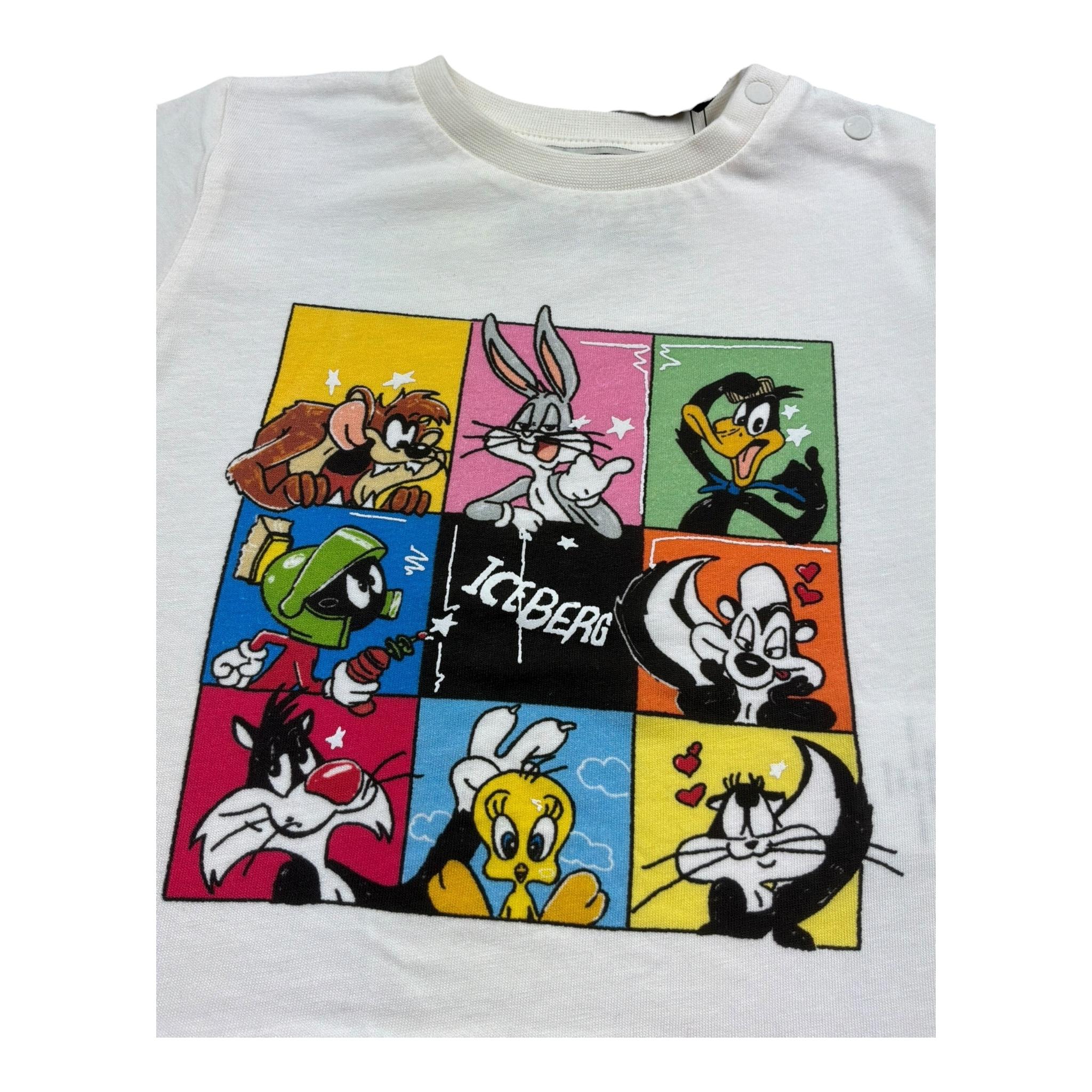 Iceberg T-Shirt Girocollo Tinta Unita con Stampe In Contrasto per Neonato TSICE5125BX PANNA ICEBERG 