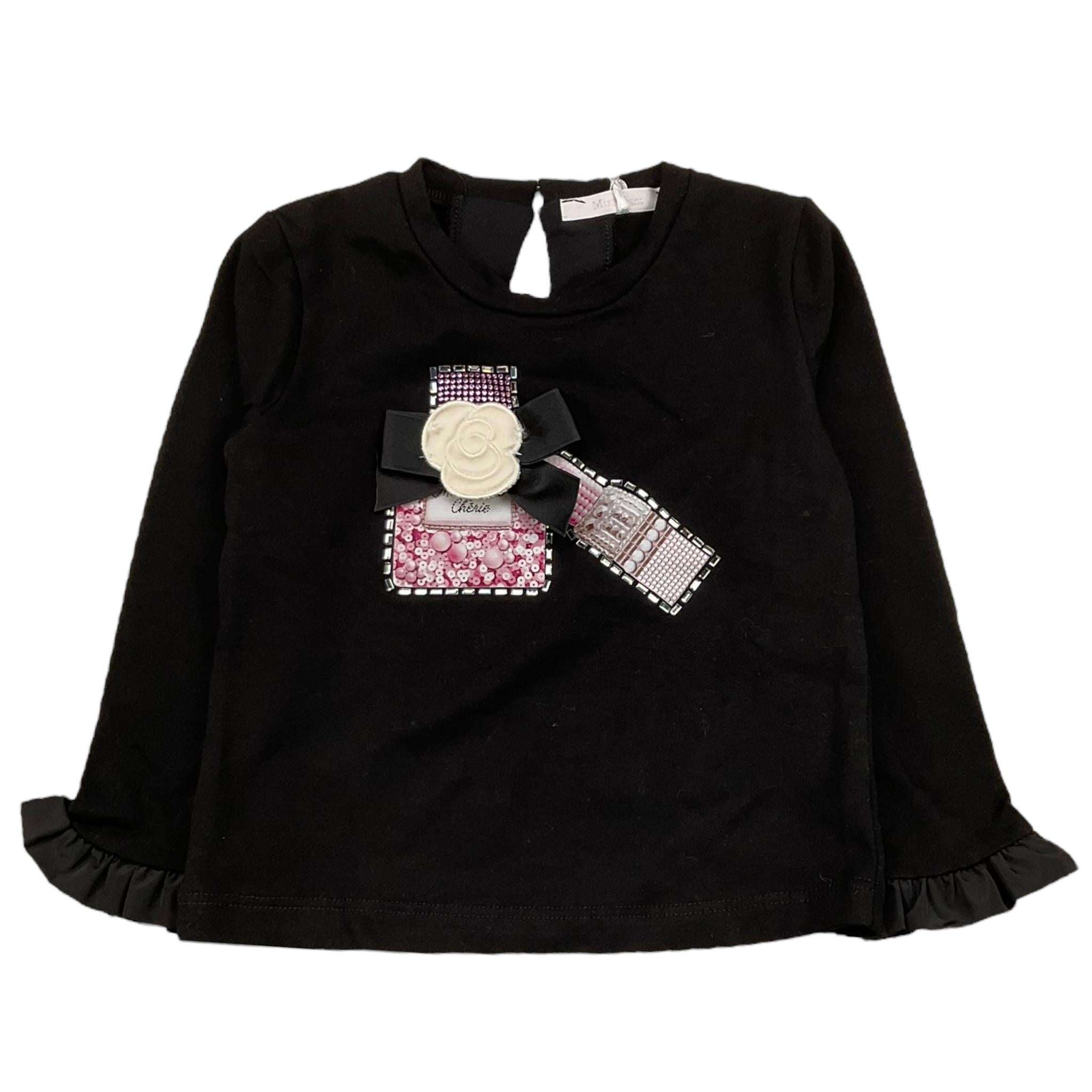 MISS GRANT shirt girocollo tinta unita cn stampa in contrasto Nero per Neonata MG1205 NERO MISS GRANT 