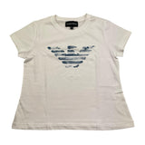 Emporio Armani T-Shirt Girocollo Tinta Unita con Ricami Logo per Bambino 3RD301 BIANCO EMPORIO ARMANI 