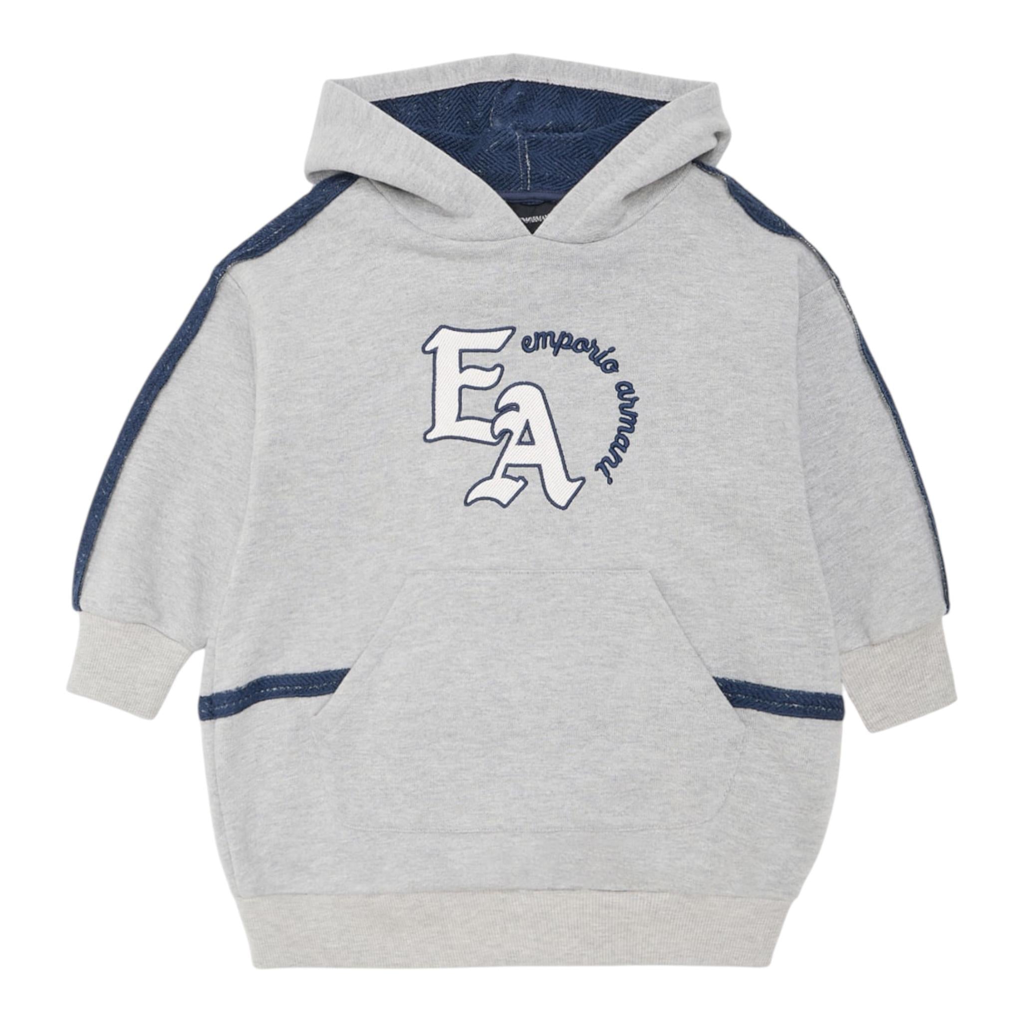 EMPORIO ARMANI abito felpa tinta unita con cappuccio e stampa Grigio per Bambina 6D3A06 GRIGIO EMPORIO ARMANI 