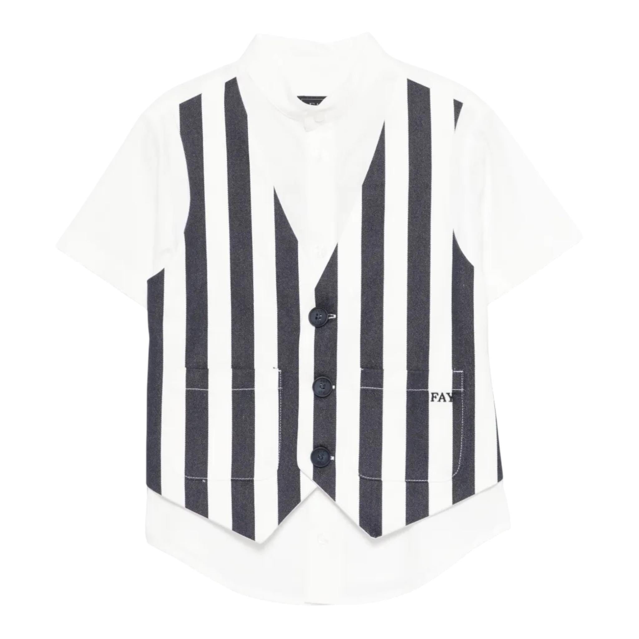 Fay Camicia Tinta Unita con Panciotto Incorporato Fantasia A Righe per Neonato FW5P41 BIANCO FAY 