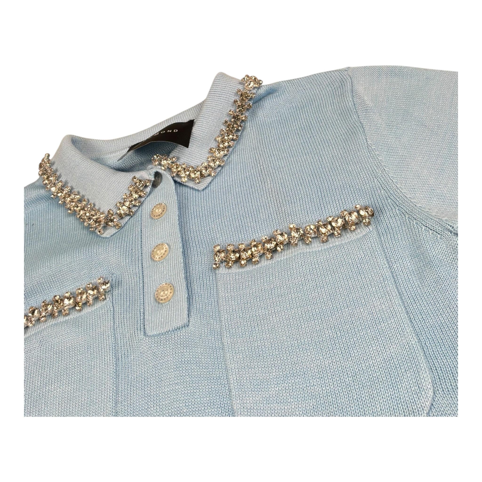 John Richmond Abito Tinta Unita con Colletto E Brillantini per Bambina RGP26187VE AZZURRO JOHN RICHMOND 