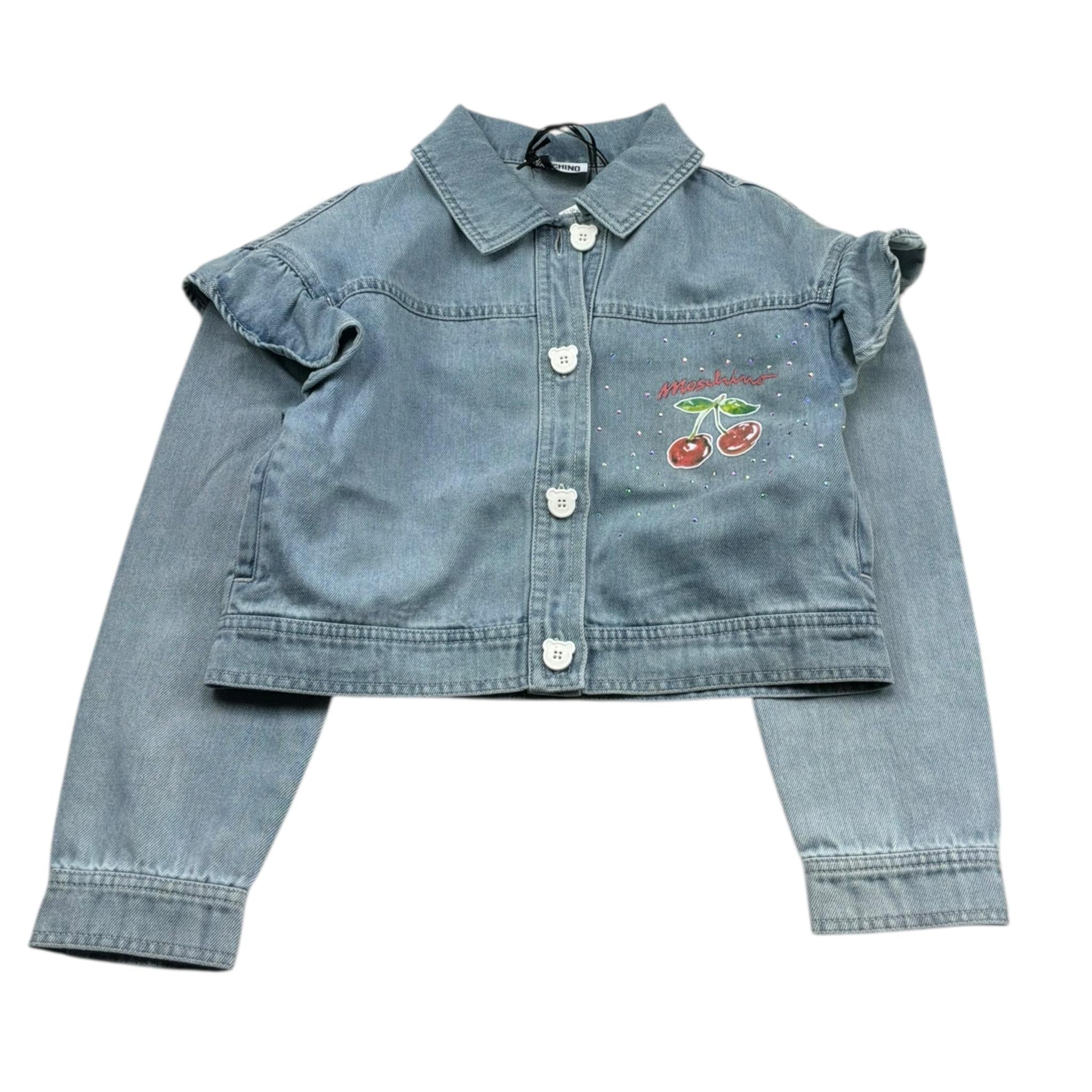 Moschino Giubbino In Denim Tinta Unita con Stampa per Bambina HDS056 AZZURRO MOSCHINO 