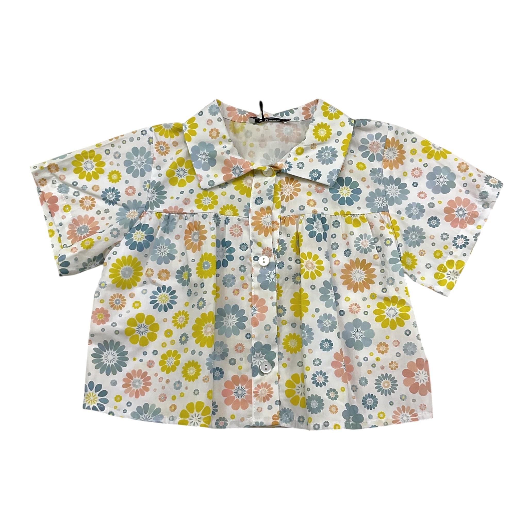 Janice Camicia Tinta Unita Mezza Manica con Fantasia Fiori per Bambina JN443B BIANCO JANICE 