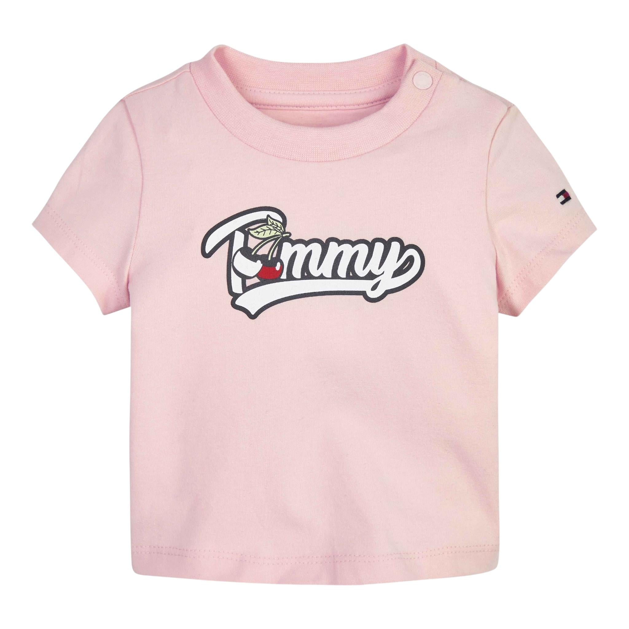 Tommy Hilfiger T-Shirt Girocollo Tina Unita con Stampa per Neonata KB0KB01623 ROSA TOMMY HILFIGER 