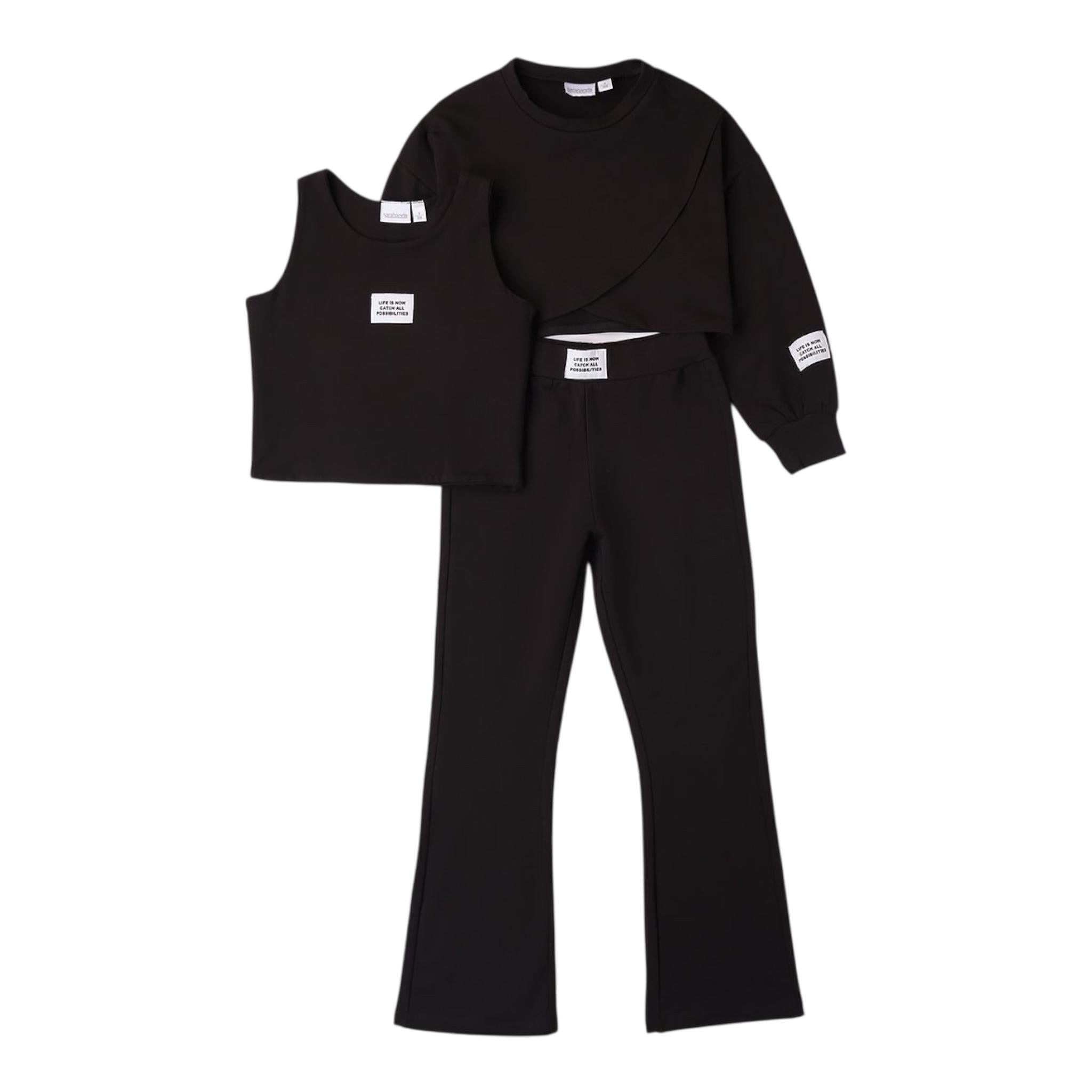 Sarabanda Completo 3 Pezzi Felpa-Pantalone-Top Tinta Unita per Bambina 0B400 NERO SARABANDA 