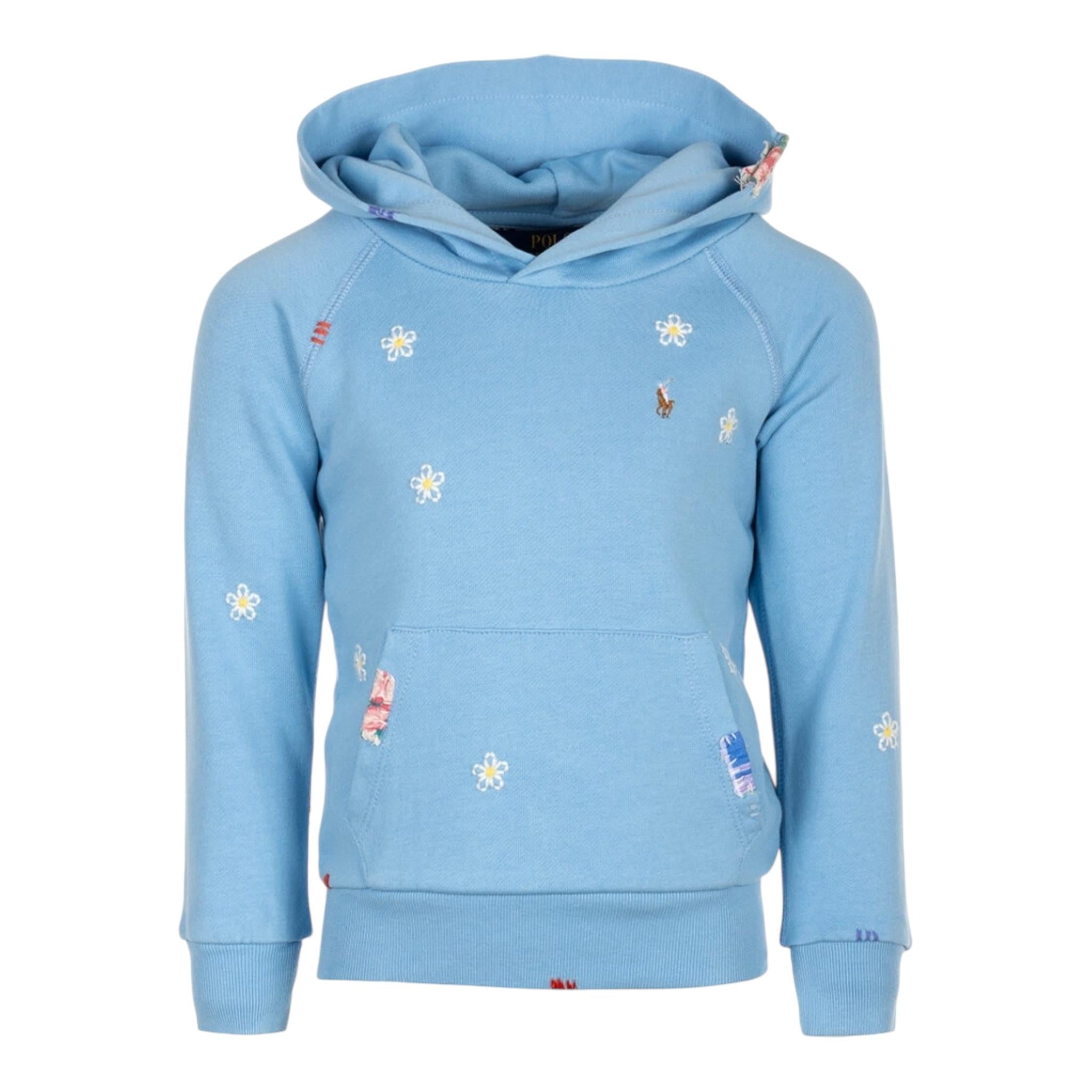 Ralph Lauren Felpa Tinta Unita con Cappuccio E Ricami per Bambina 312965136002 AZZURRO RALPH LAUREN 