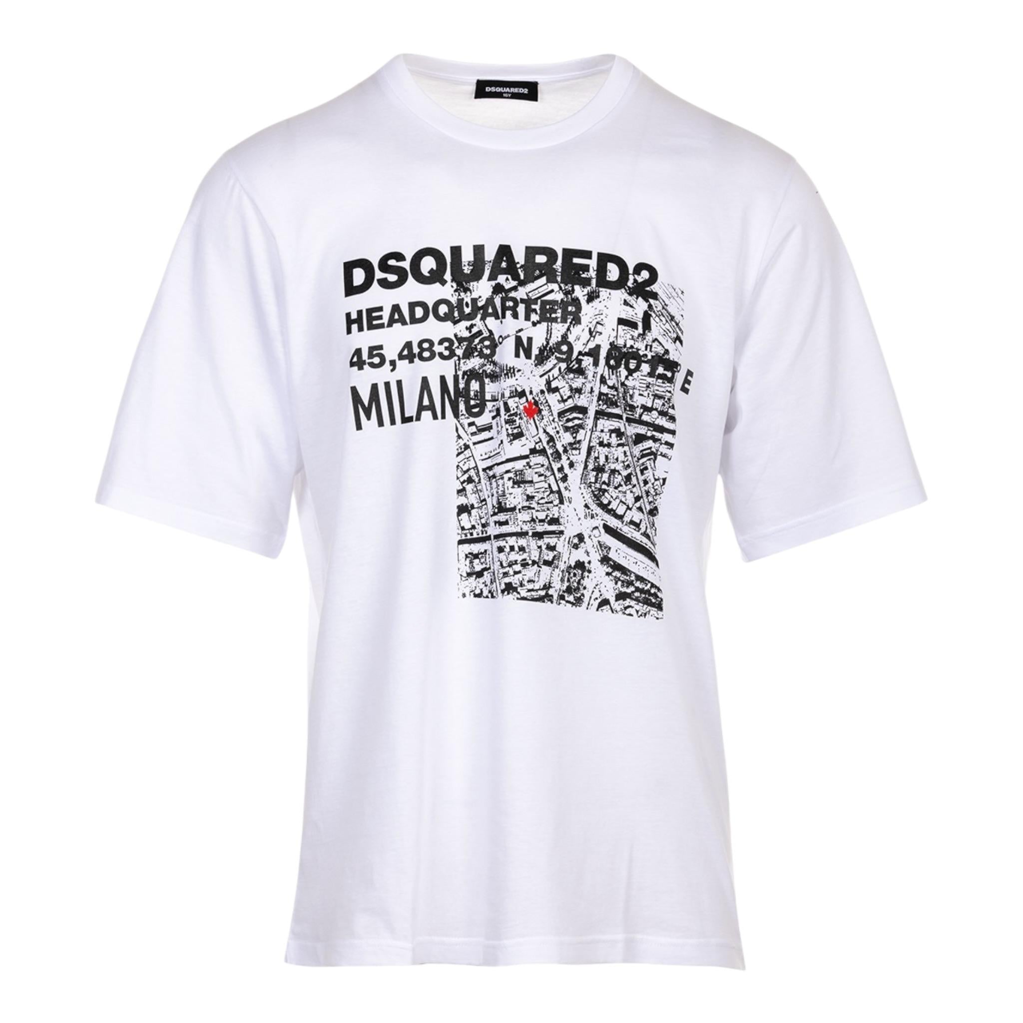 Dsquared2 T-Shirt Girocollo Tinta Unita con Stampa In Contrasto per Bambino DQ2801 BIANCO DSQUARED2 