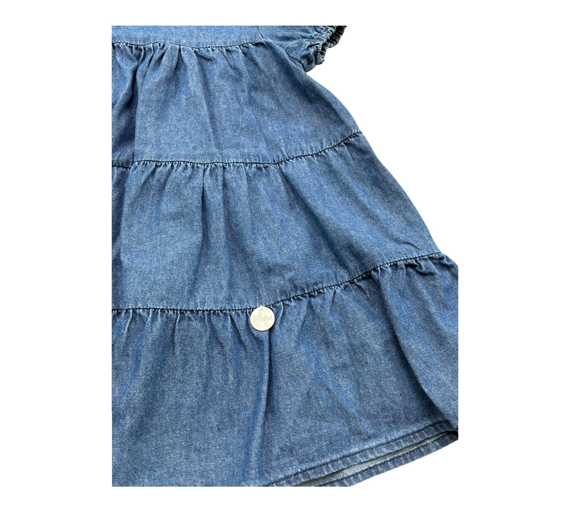 Le Bebe Abito Mezza Manica Tinta Unita In Denim per Neonata LBG6419 BLU LE BEBE 