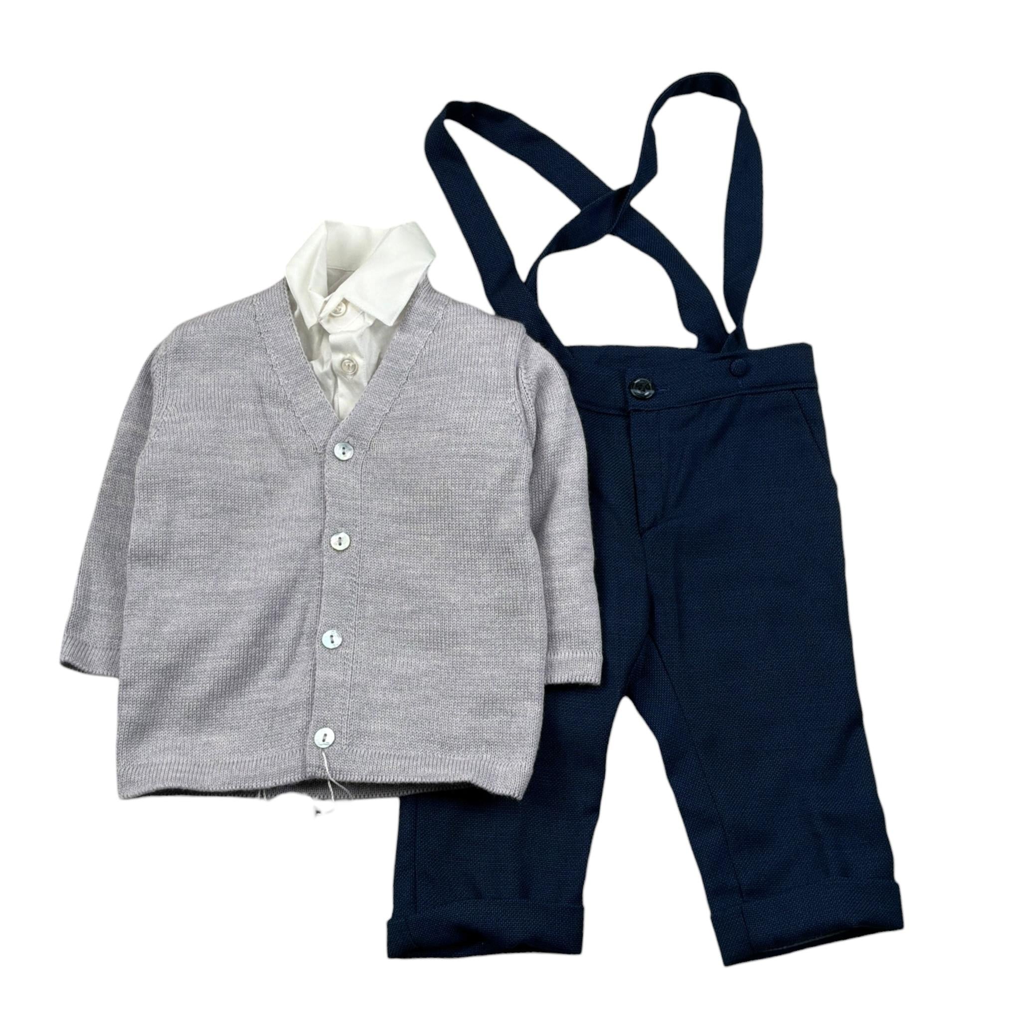 Bramante Completo 4 Pezzi Camicia-Cardigan-Pantalone-Papillon per Neonato DARIO BLU BRAMANTE 