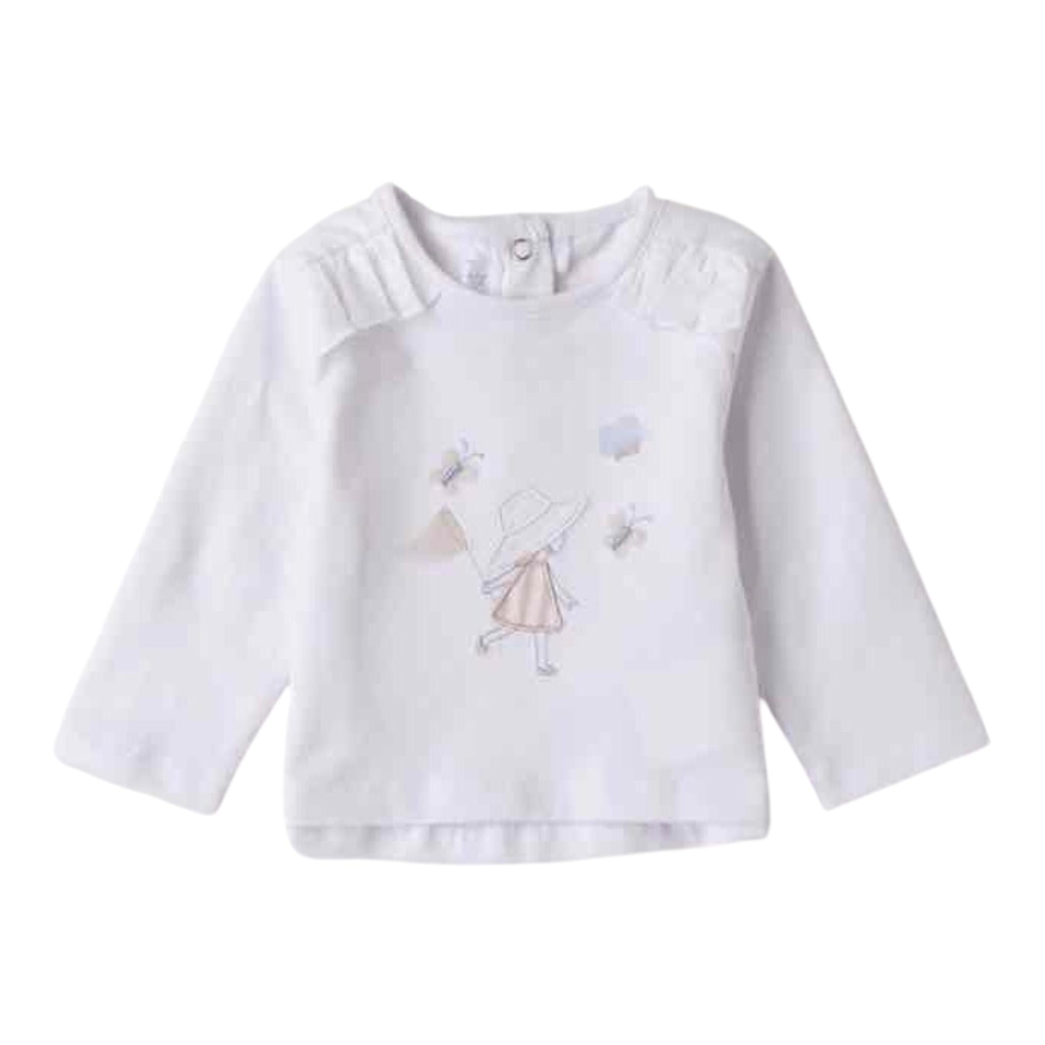 Sarabanda Shirt Girocollo Tinta Unita con Stampa per Neonata 3B703 BIANCO SARABANDA 