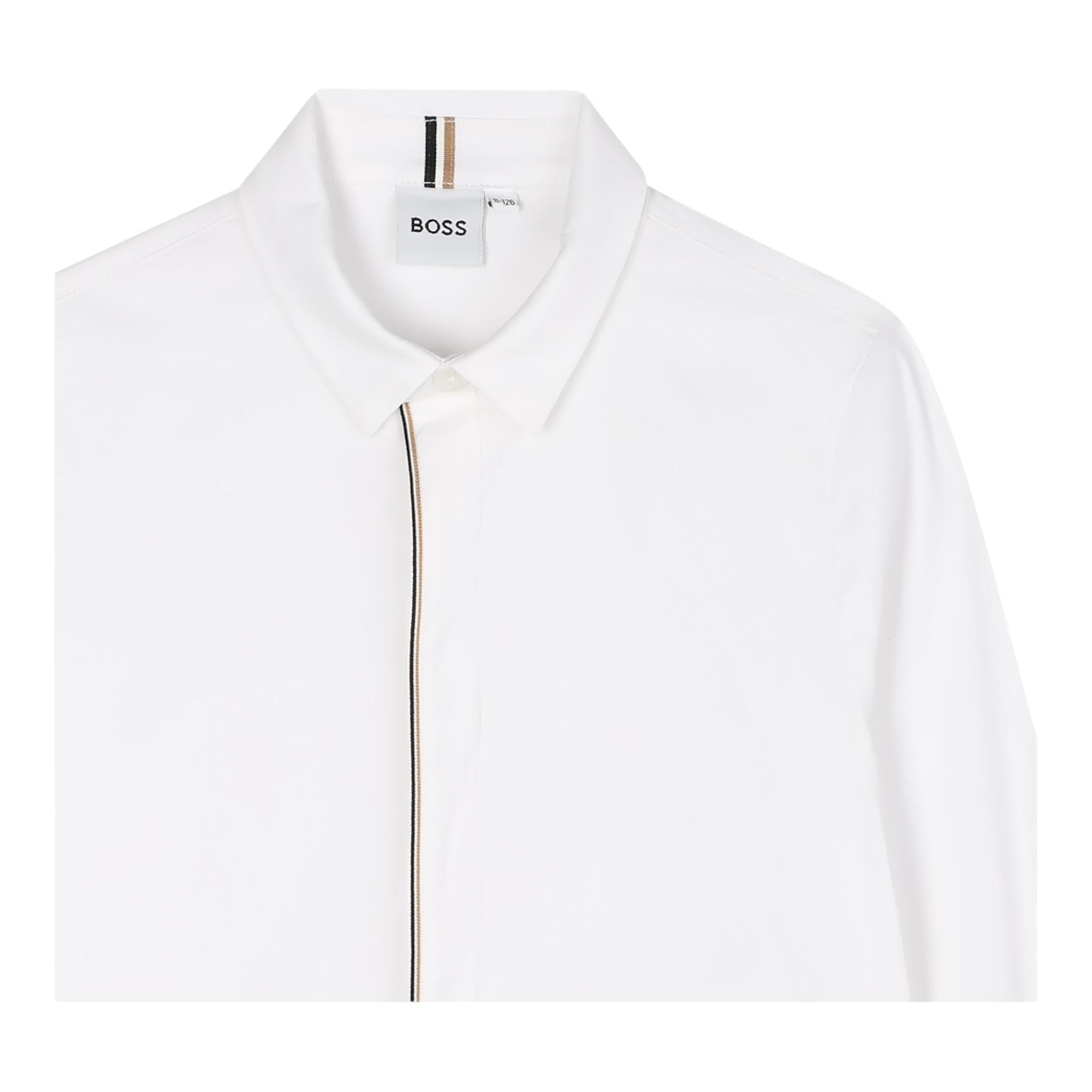 Boss Camicia Manica Lunga Tinta Unita con Logo per Bambino J52010 BIANCO BOSS 