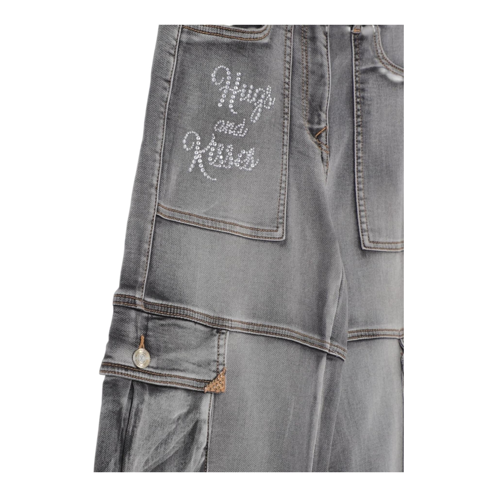 Monnalisa Jeans Tinta Unita Modello Palazzo con Tasconi per Neonato 19D406N GRIGIO MONNALISA 