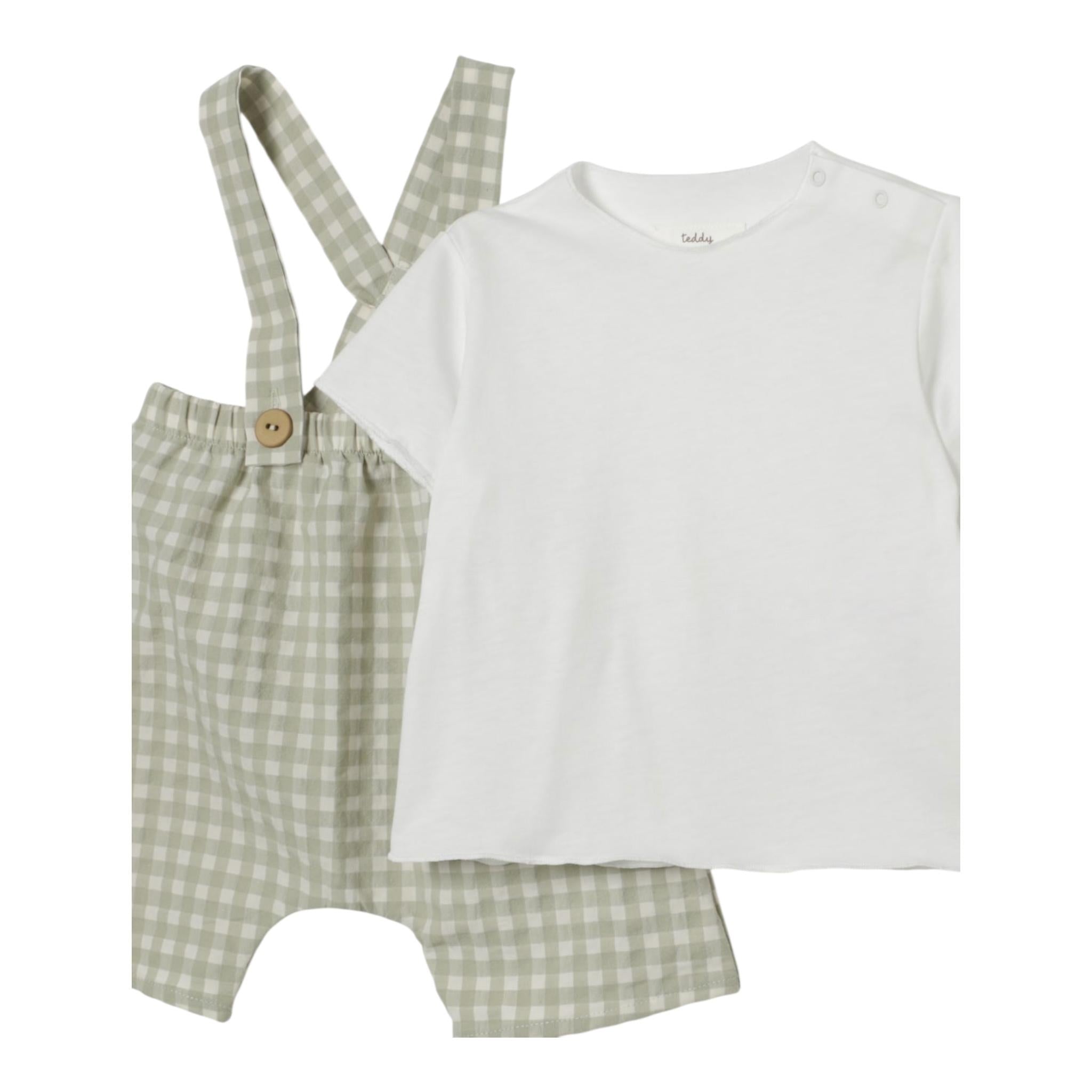 Teddy E Minou Completo 2 Pezzi T-Shirt-Salopette per Neonato E25CP066C3159 PANNA/VERDE TEDDY E MINOU 