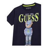 Guess T-Shirt Girocollo Tinta Unita con Stampa per Bambino L5RI17K8HM4 BLU GUESS 