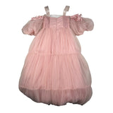 Notaro Of Kids Abito Giromanica Tinta Unita con Tulle per Bambina K23402 ROSA NOTARO OF KIDS 