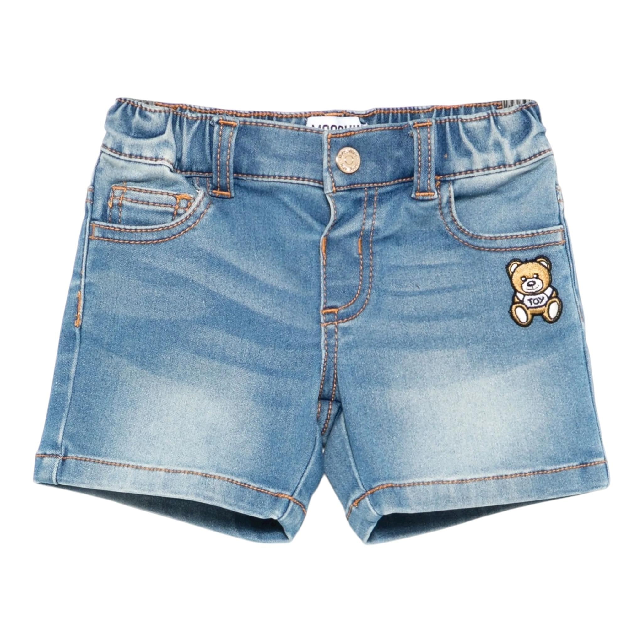Moschino Bermuda Tinta Unita In Denim per Bambino MUQ01K AZZURRO MOSCHINO 