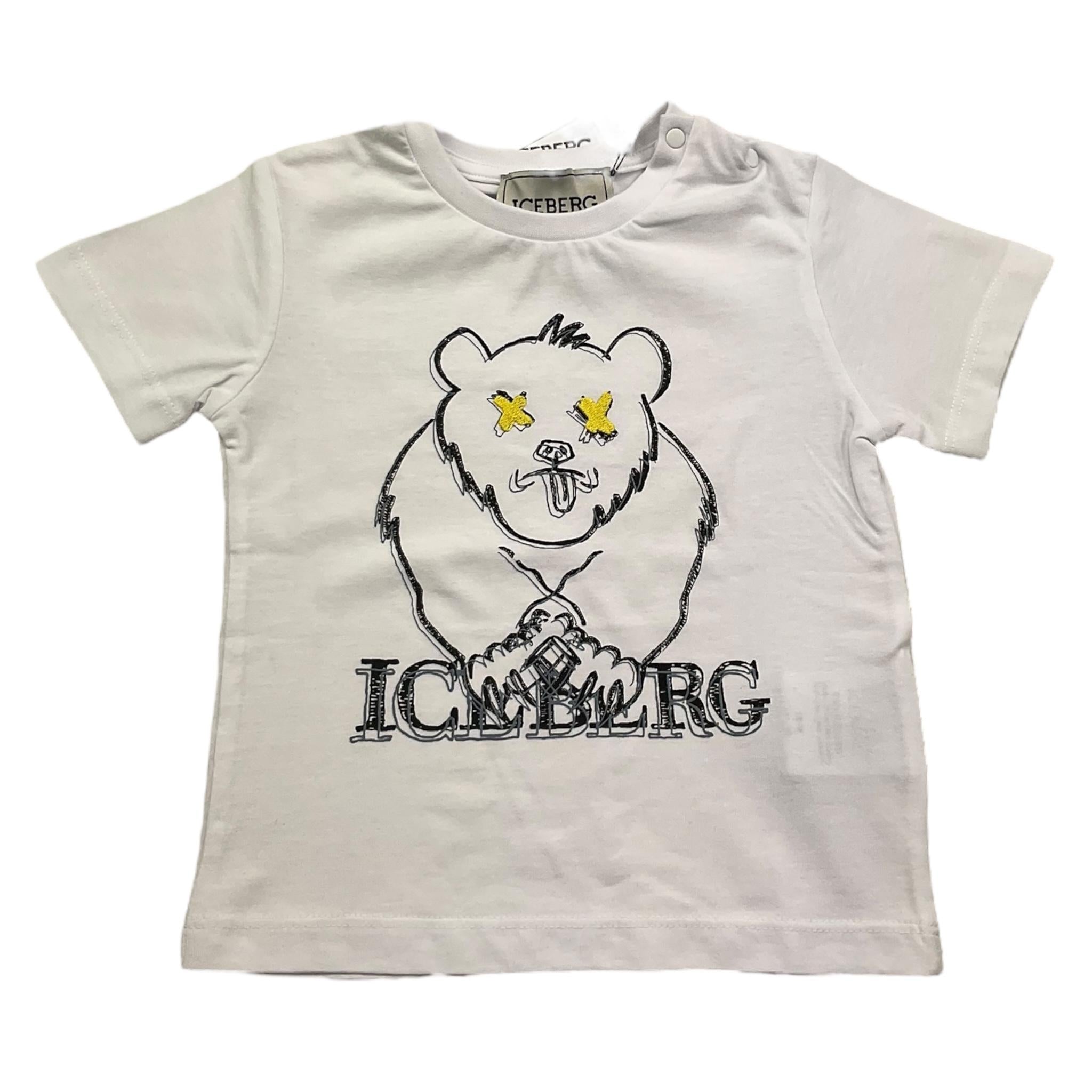 Iceberg T-Shirt Girocollo Tinta Unita con Stampe In Contrasto per Neonato TSICE5106B BIANCO ICEBERG 