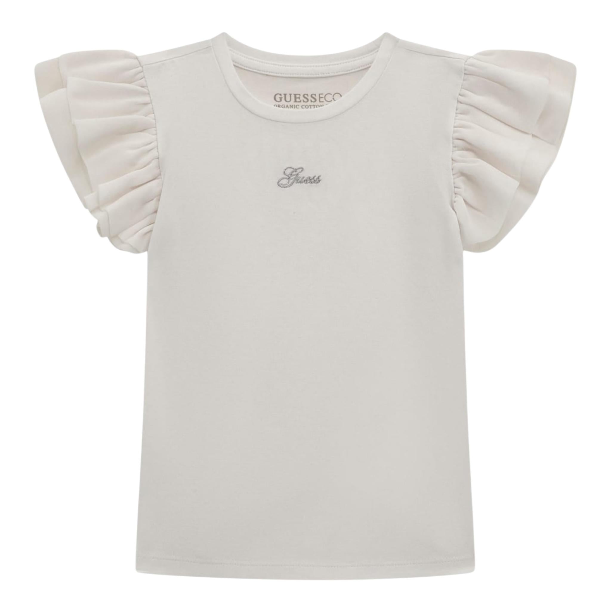 Guess T-Shirt Tinta Unita con Tulle per Bambina K5RI22K6YW4 BIANCO GUESS 