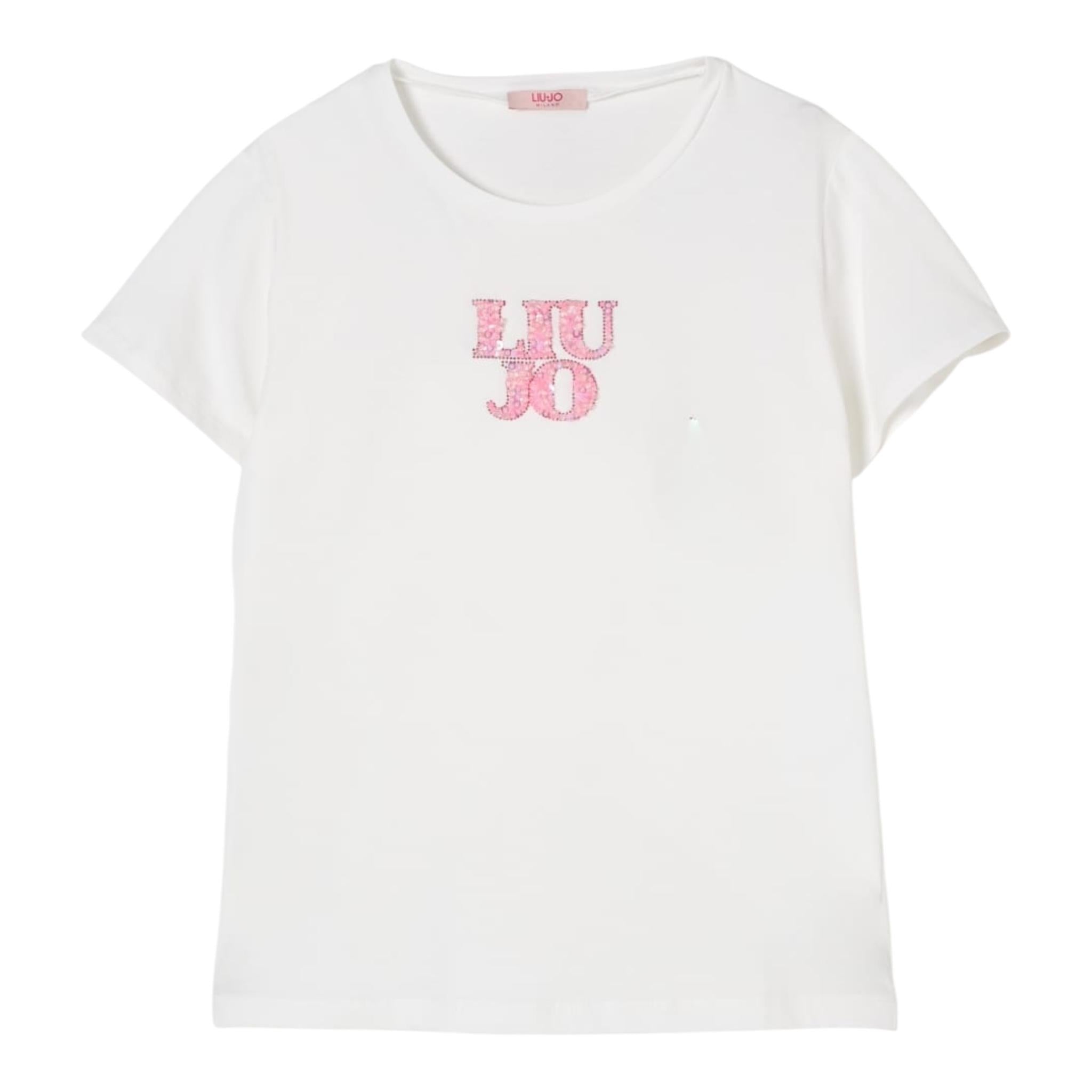 Liu Jo T-Shirt Girocollo Tinta Unita con Paillettes per Bambina GA5018XXXX BIANCO LIU JO 