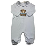 STORY LORIS tutina manica lunga tinta unita con orso Azzurro per Neonato SL12905 AZZURRO STORY LORIS 