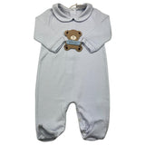 STORY LORIS tutina manica lunga tinta unita con orso Azzurro per Neonato SL12905 AZZURRO STORY LORIS 