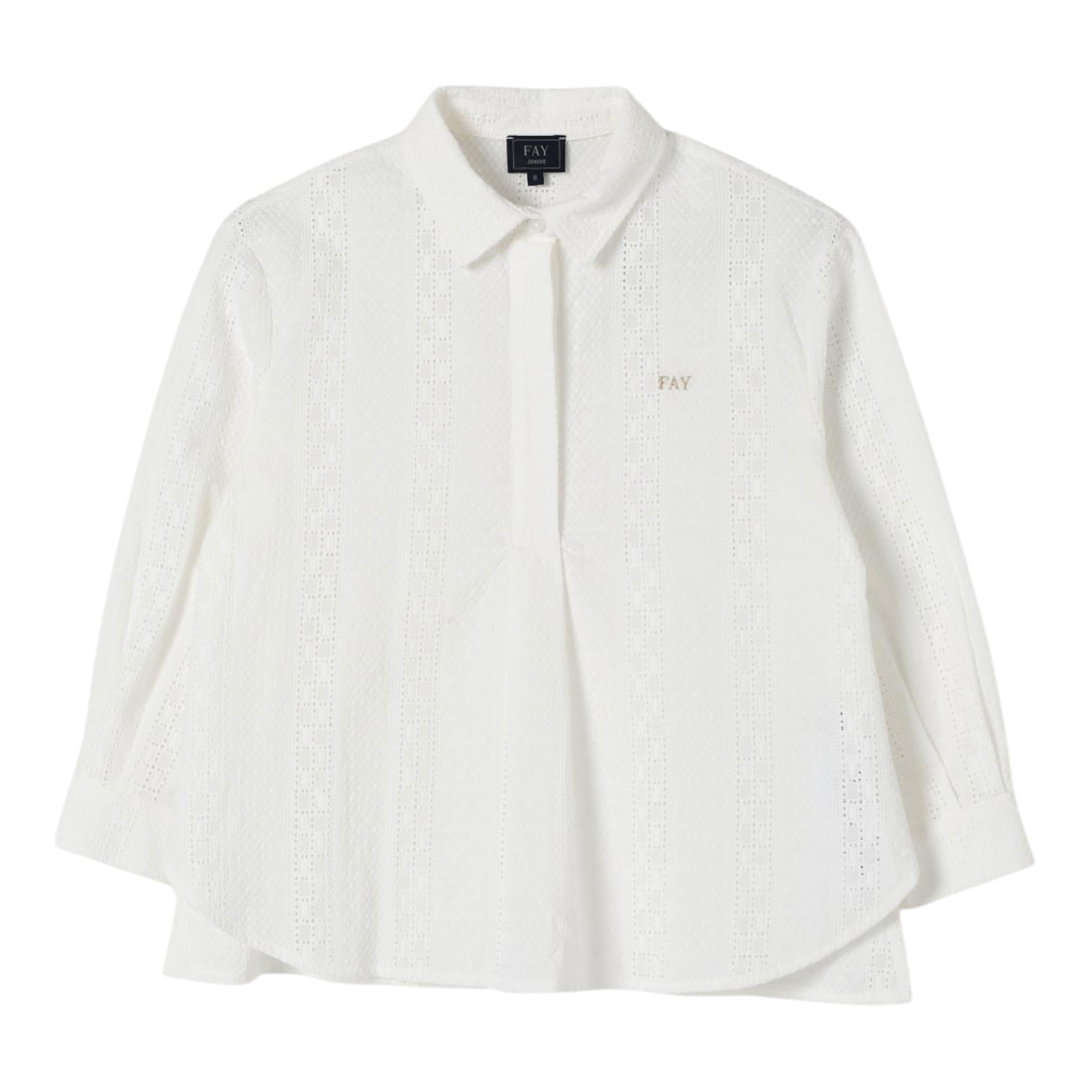 Fay Camicia Tinta Unita Traforata per Bambino FW5A20 BIANCO FAY 