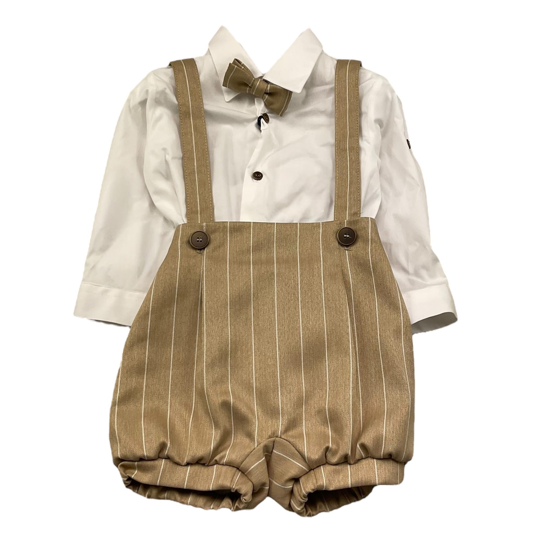 Colori Chiari Completo 3 Pezzi Camicia-Salopette-Papillon per Neonato MN308102 BEIGE COLORI CHIARI 