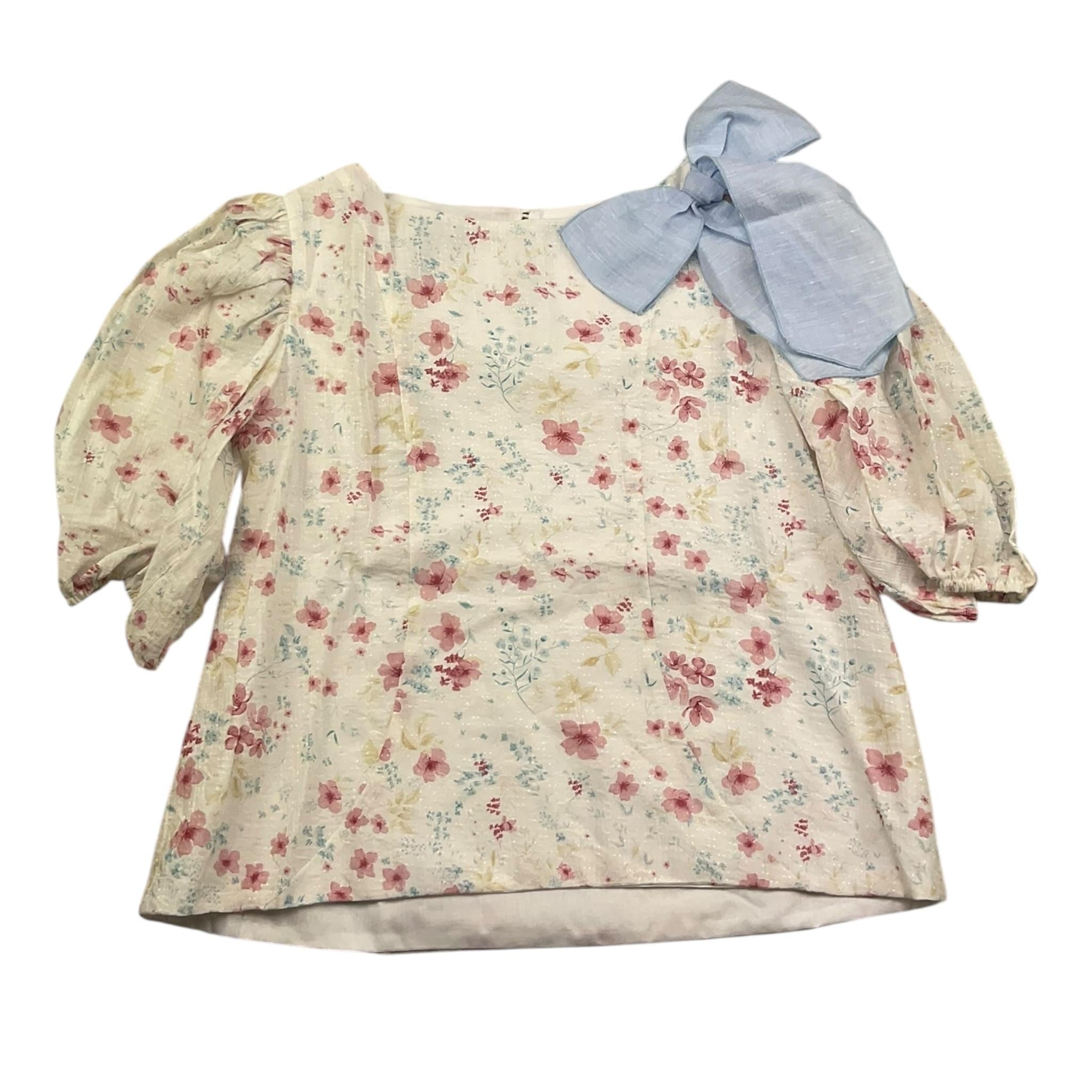 La Stupenderia Camicia Mezza Manica Tinta Unita Fantasia Floreale per Bambina TJTP94 BIANCO LA STUPENDERIA 