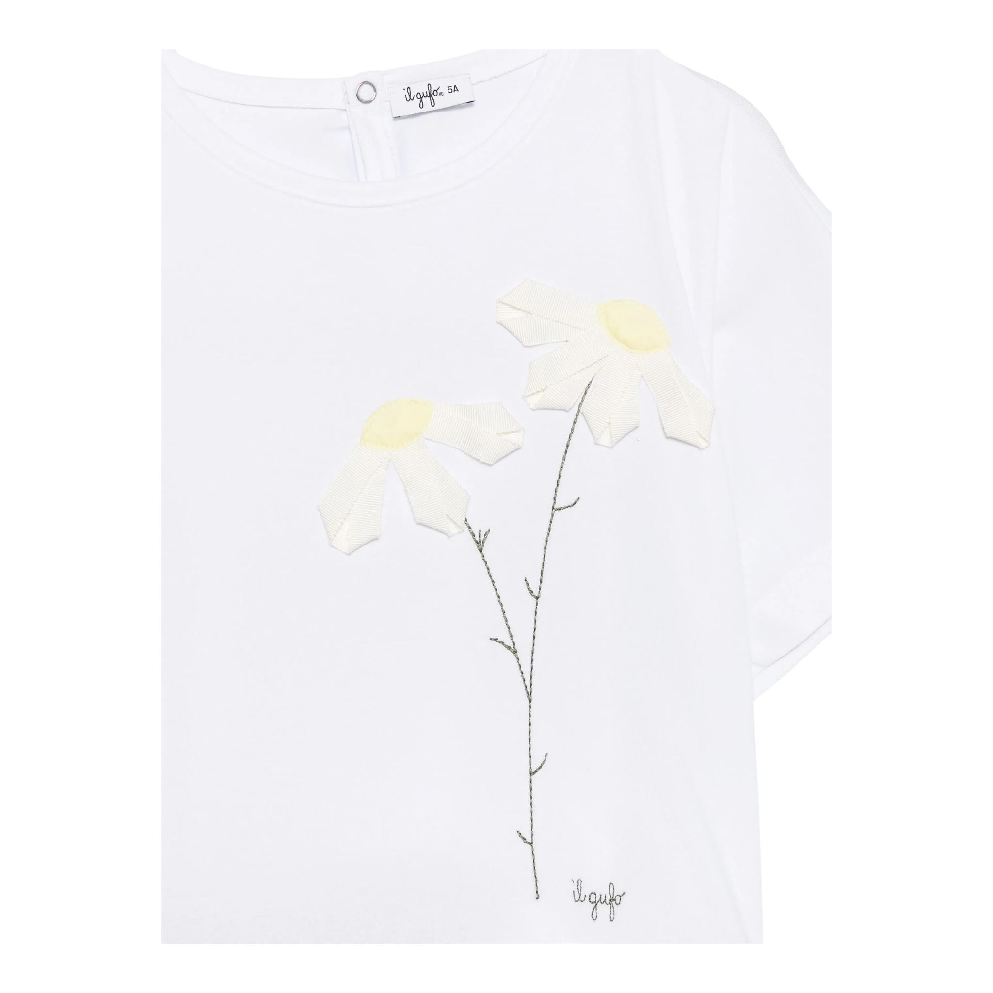 Il Gufo T-Shirt Girocollo Tinta Unita con Ricami per Neonata P25TS482MF032N BIANCO IL GUFO 