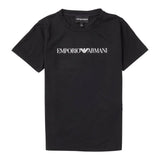 Emporio Armani T-Shirt Girocollo Tinta Unita con Stemma Logo per Bambino EB0004211 NERO EMPORIO ARMANI 