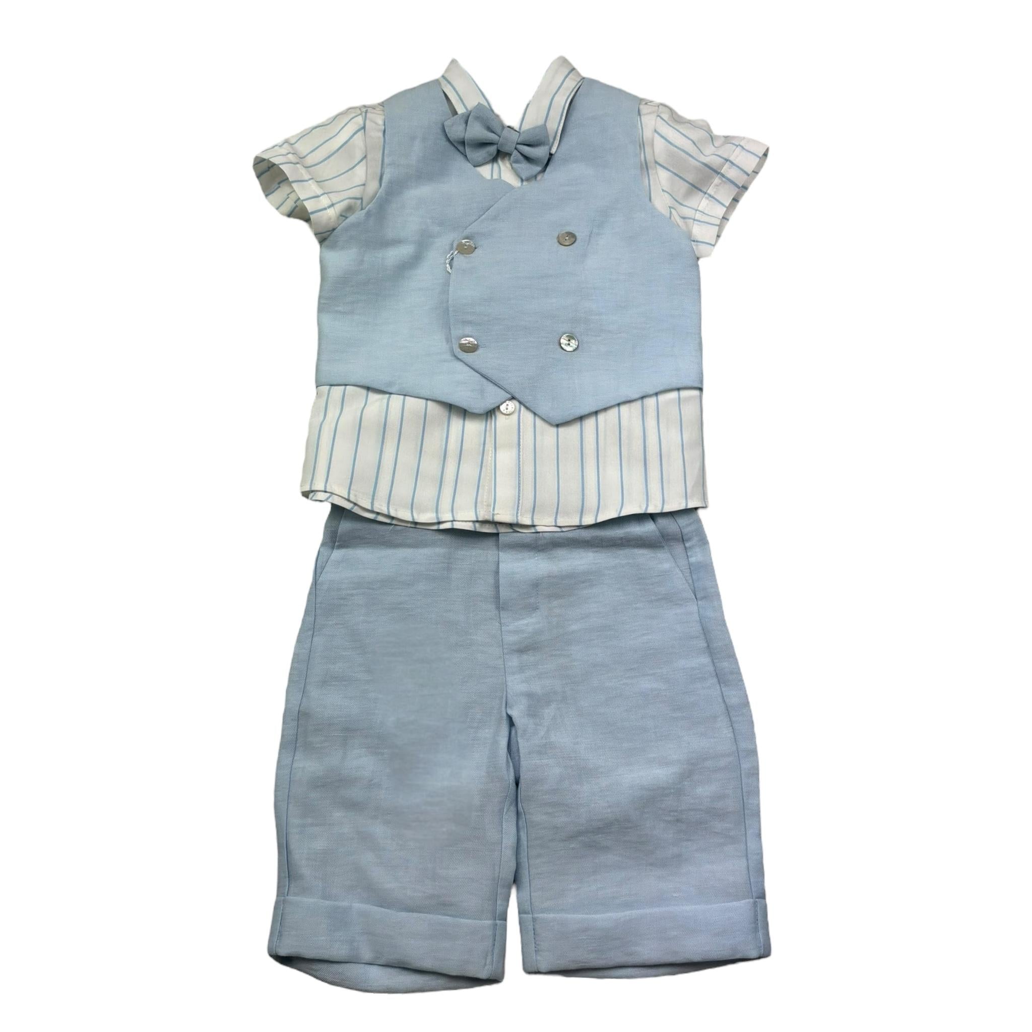 Barcellino Completo 4 Pezzi Camicia-Bermuda-Gilet-Papillon per Neonato 120814 AZZURRO BARCELLINO 