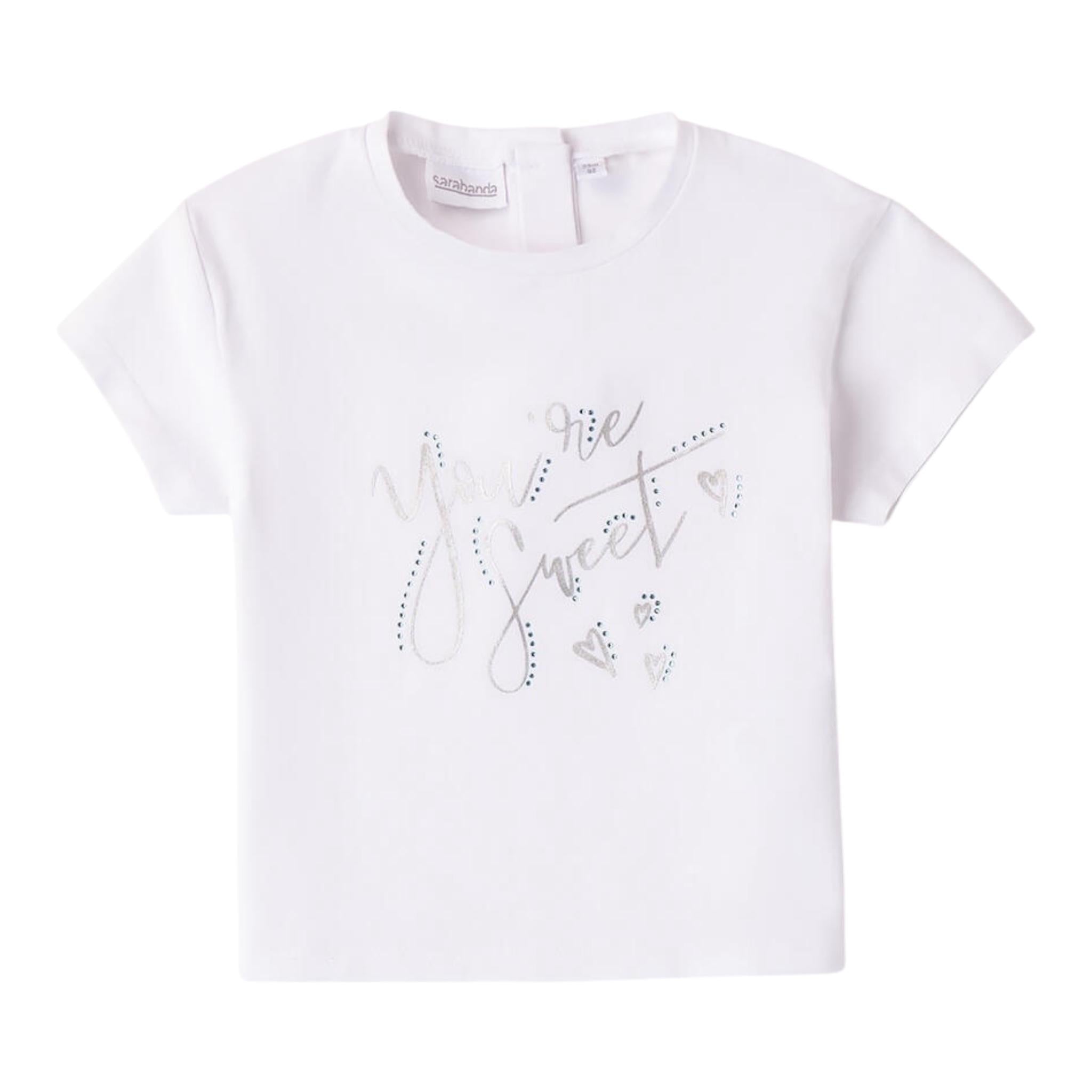 Minibanda T-Shirt Girocollo Tinta Unita con Brillantini per Neonata 0B211 BIANCO MINIBANDA 