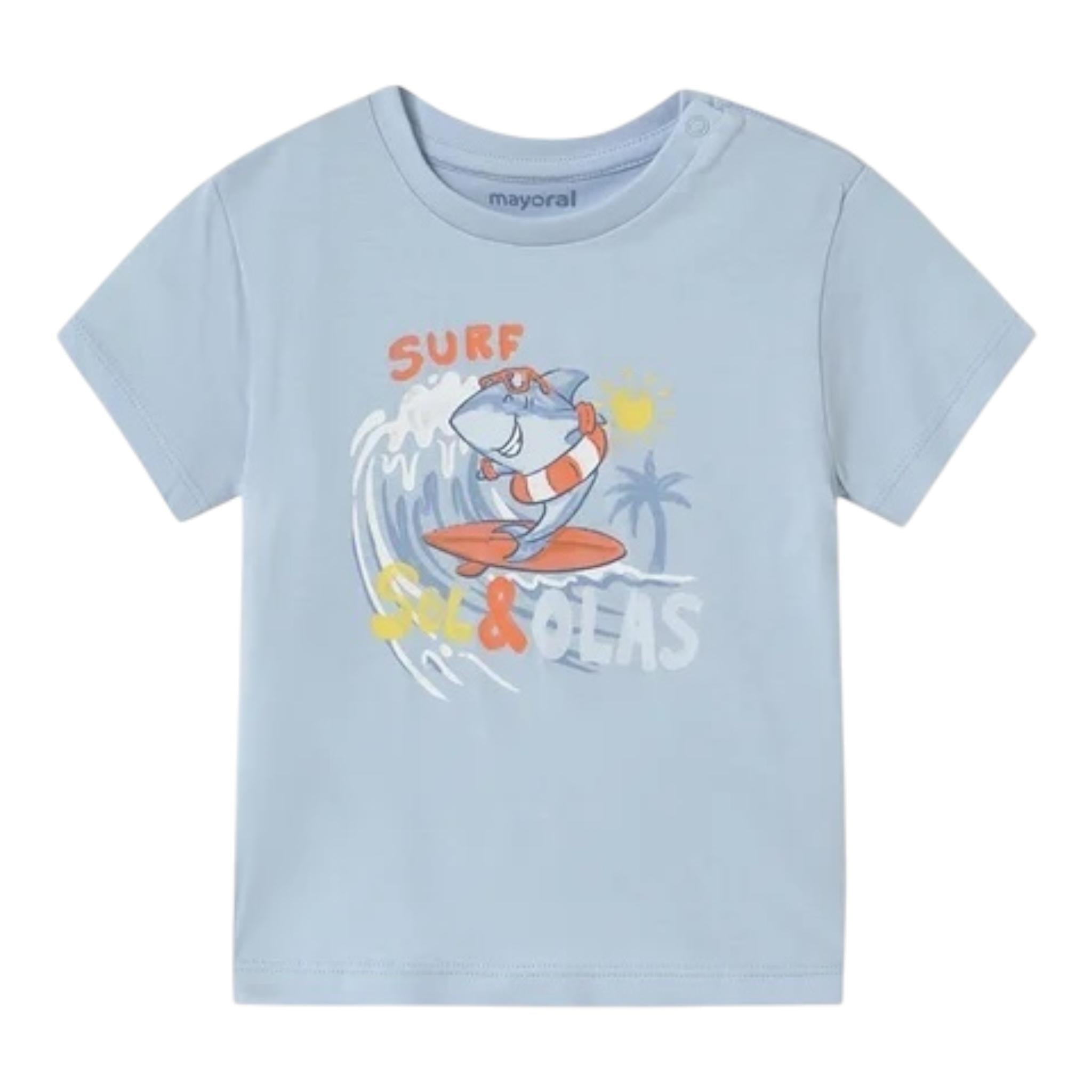 Mayoral T-Shirt Girocollo Tinta Unita con Stampa per Neonato 1065X AZZURRO MAYORAL 