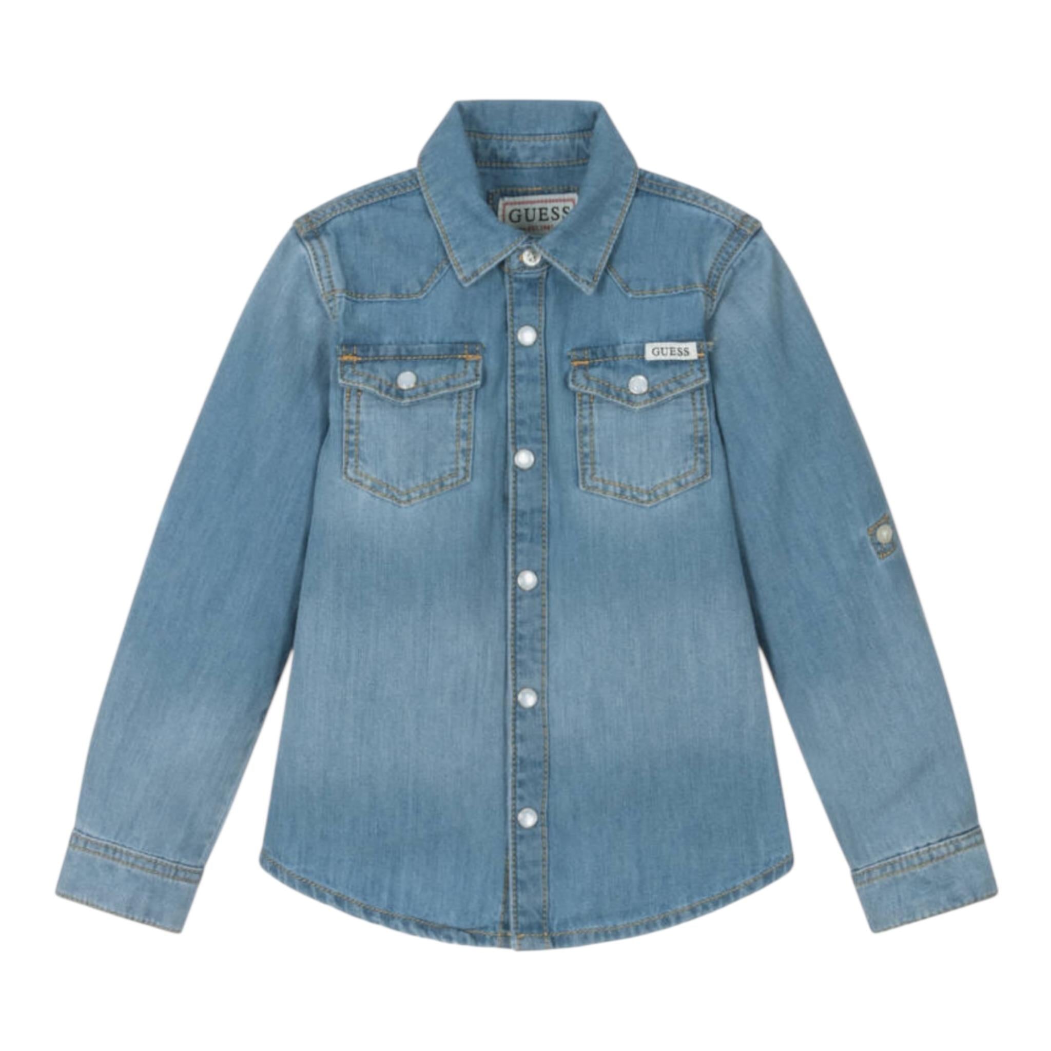 Guess Camicia Manica Lunga In Denim per Bambino N5RH05D5K80JX AZZURRO GUESS 