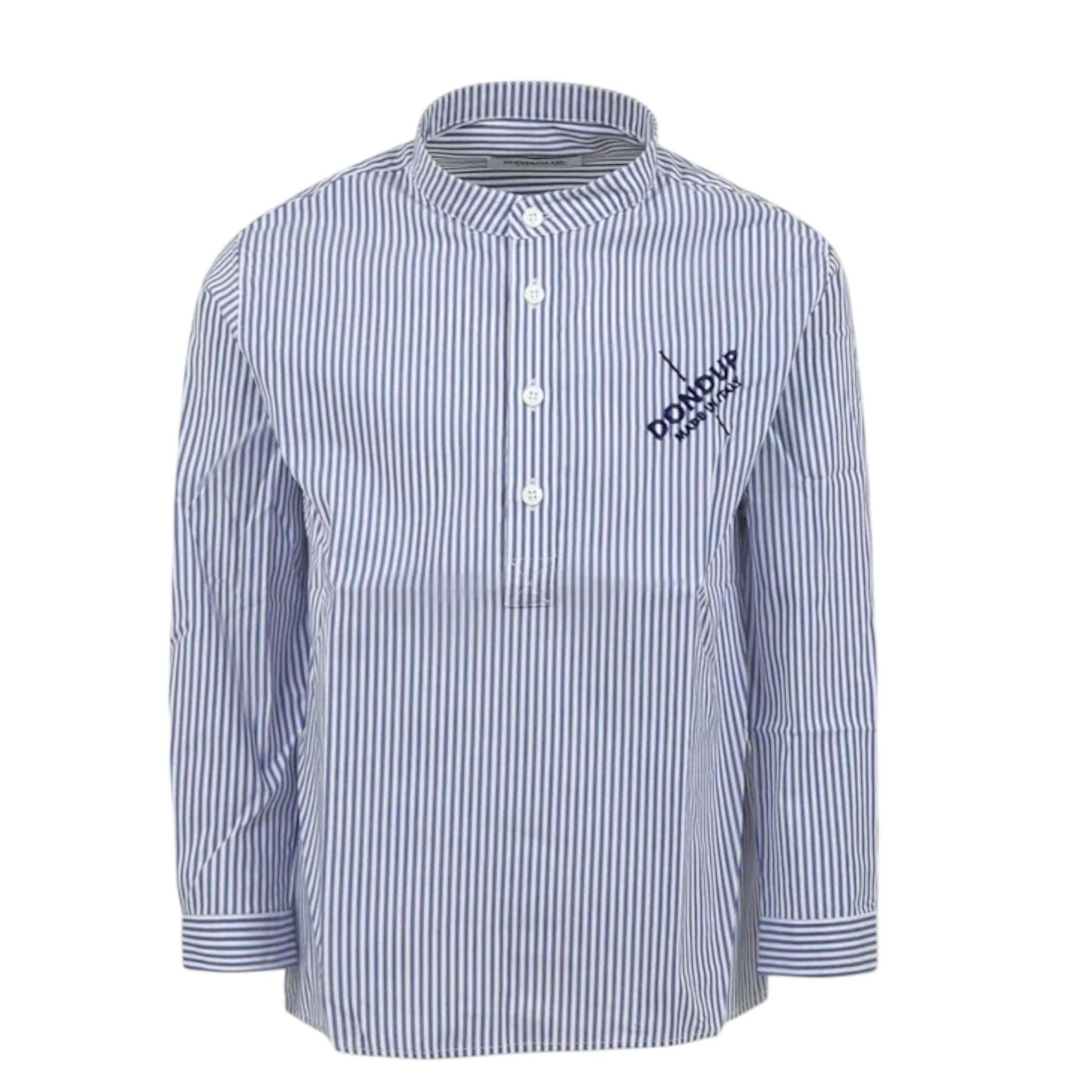 Dondup Camicia Tinta Unita con Fantasia A Righe per Bambino DMCA035X BIANCO/BLU DONDUP 