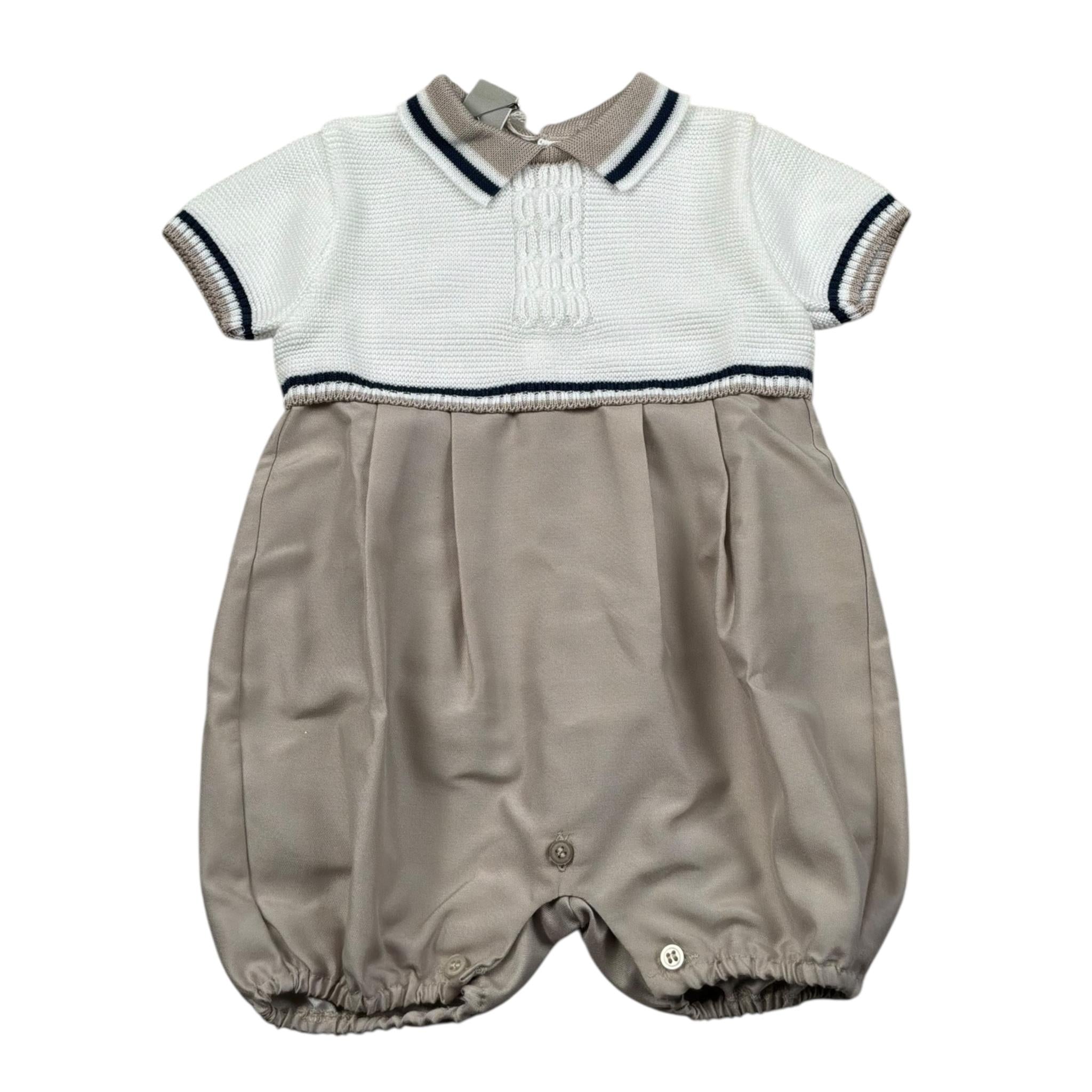 Marlu' Pagliaccetto Bicolore Mezza Manica per Neonato EB5520 BIANCO/BEIGE MARLU' 