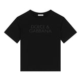 Dolce & Gabbana T-Shirt Girocollo Tinta Unita con Logo per Bambina JNDK NERO DOLCE & GABBANA 