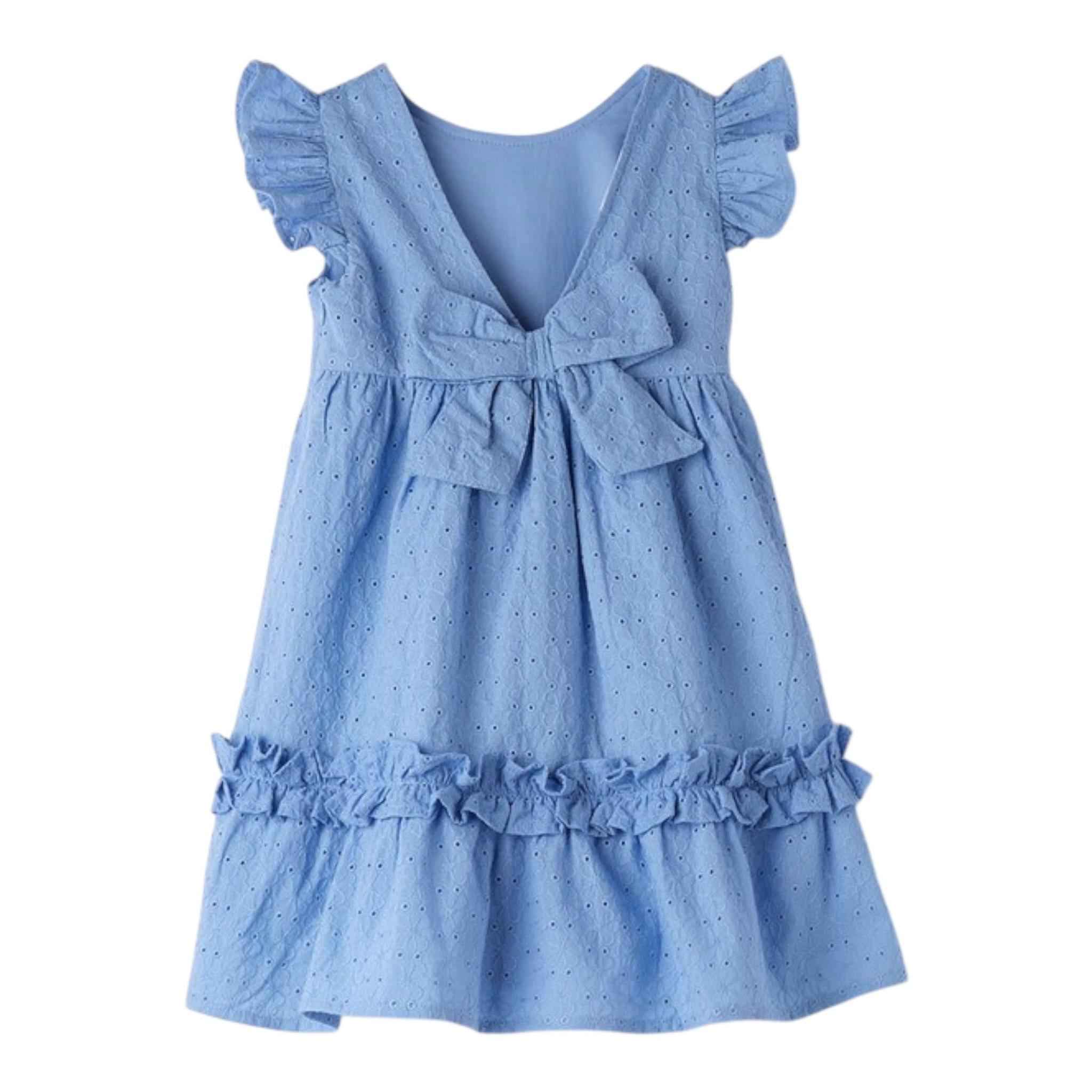 Sarabanda Abito Giromanica Traforato Tinta Unita per Bambina 0B339XX AZZURRO SARABANDA 