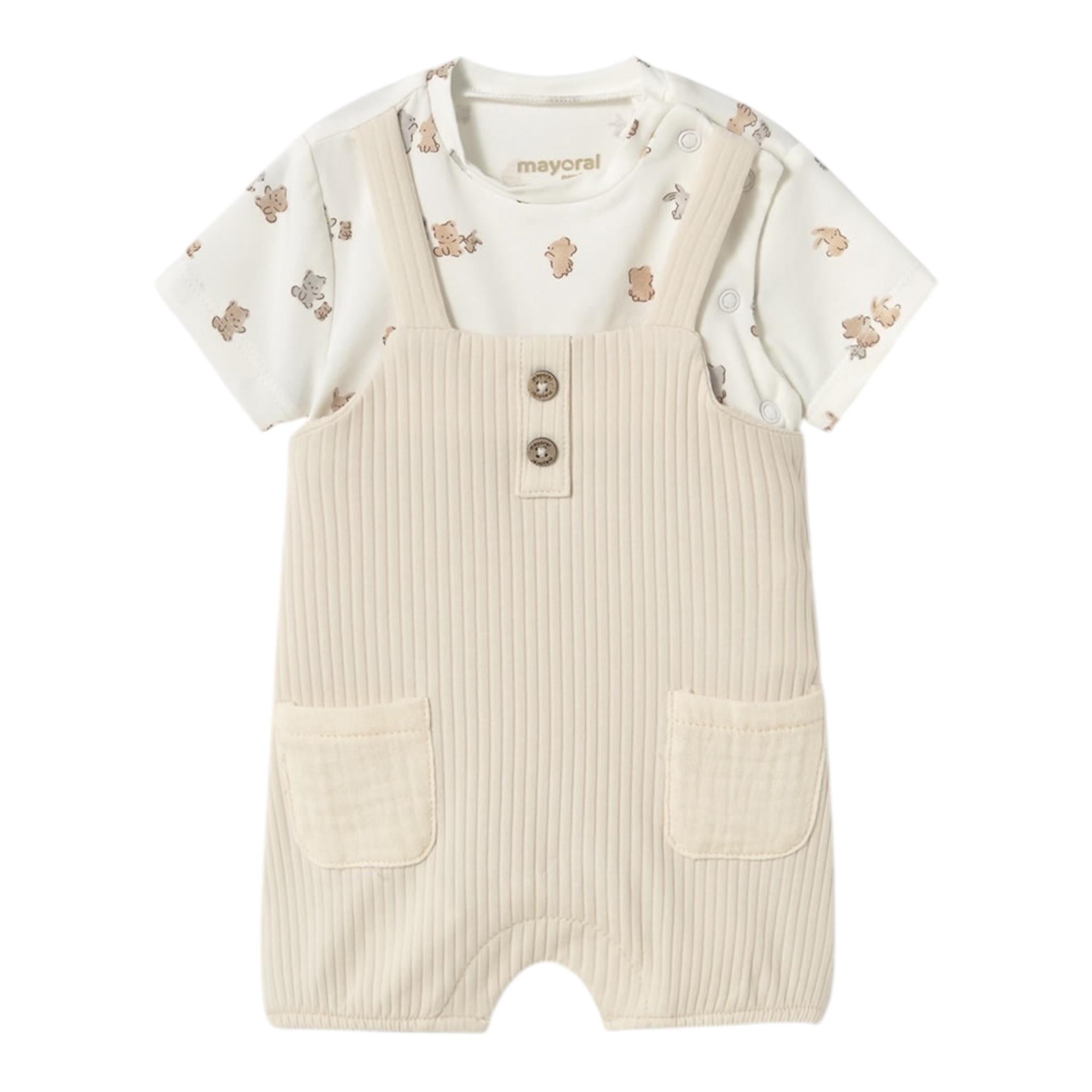 Mayoral Pagliaccetto Bicolore Mezza Manica con Fantasia per Neonato 1616 SABBIA MAYORAL 