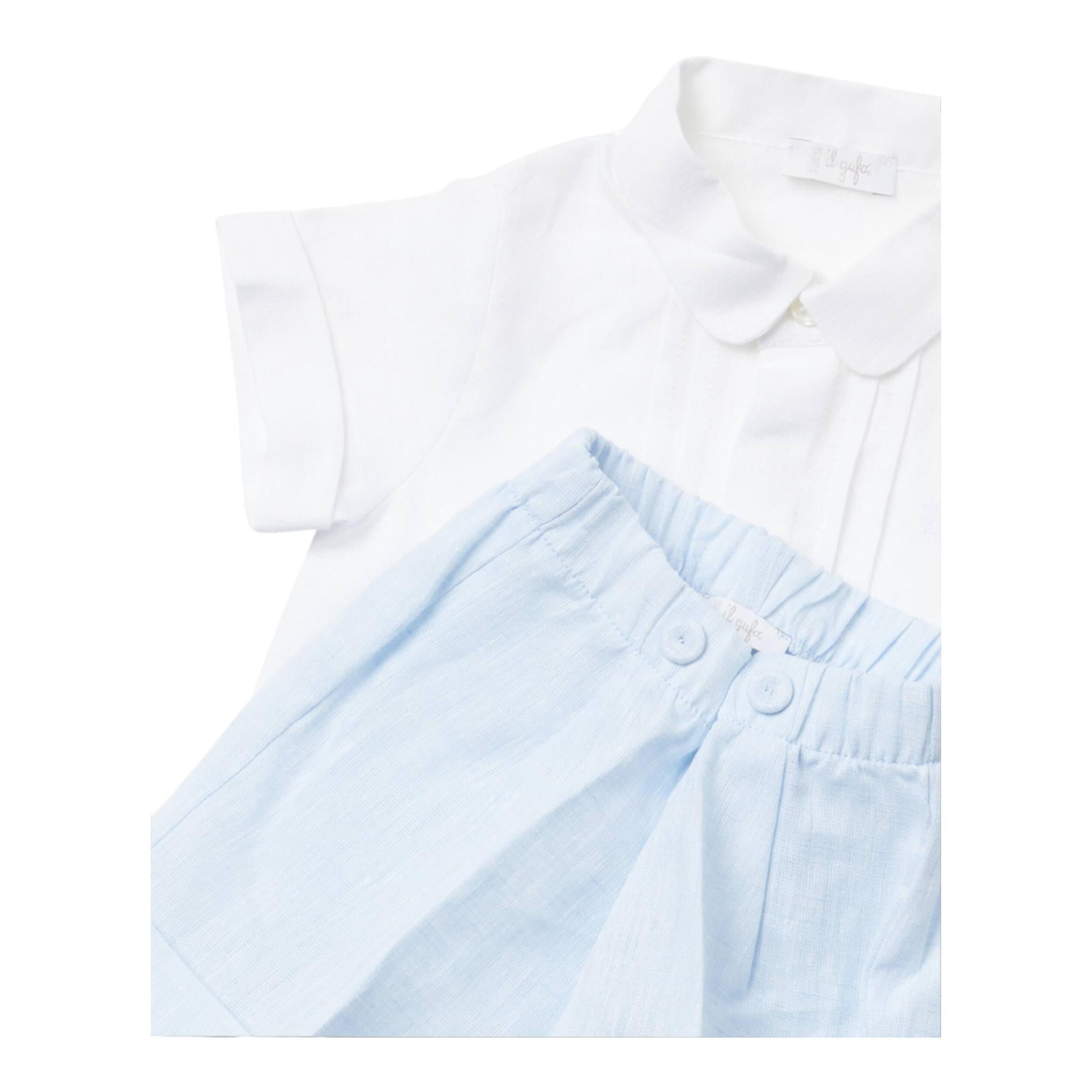 Il Gufo Completo 2 Pezzi Camicia-Bermuda per Neonato P25DP464L002 BIANCO/AZZURRO IL GUFO 