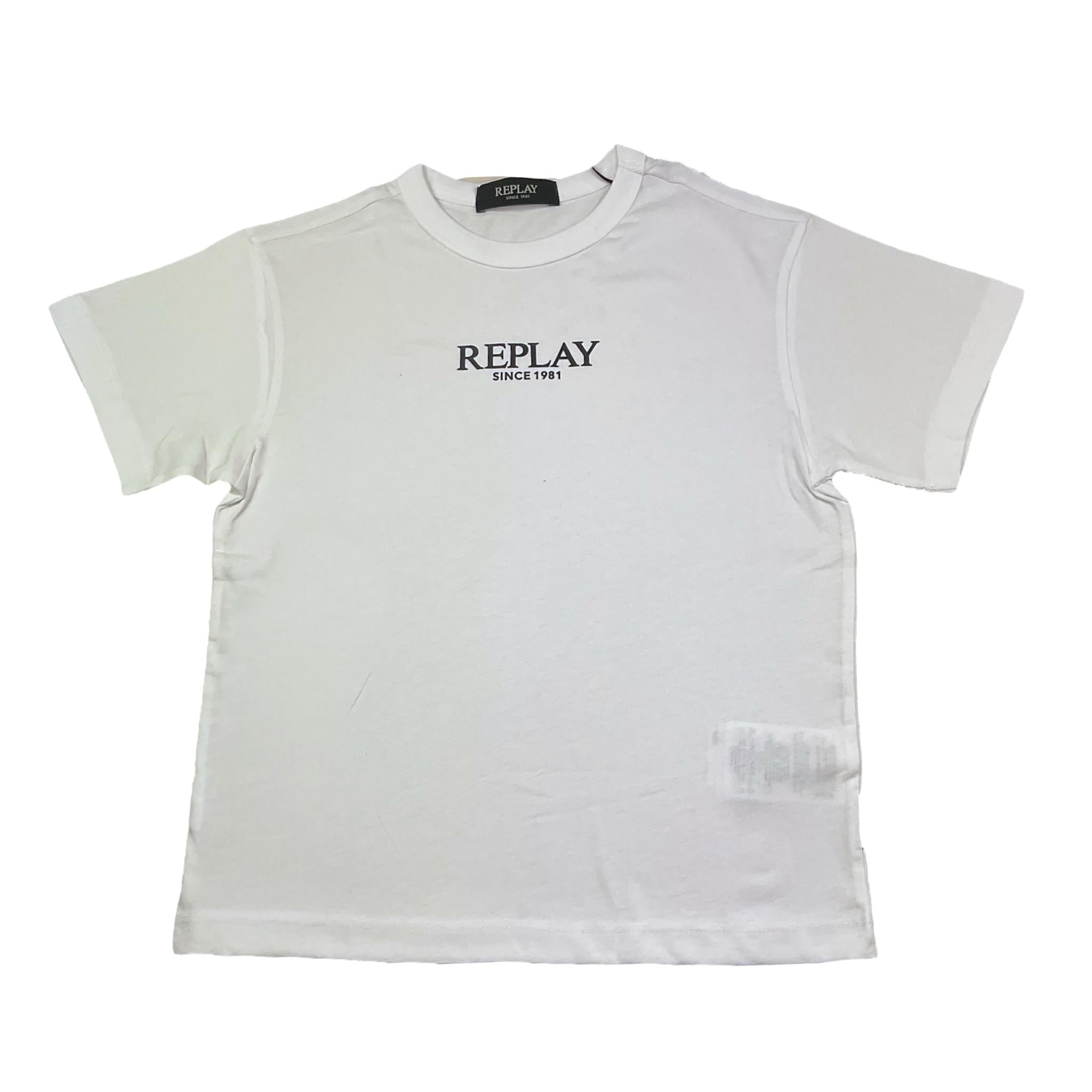 Replay T-Shirt Girocollo Tinta Unita con Logo per Bambino SB7404 BIANCO REPLAY 