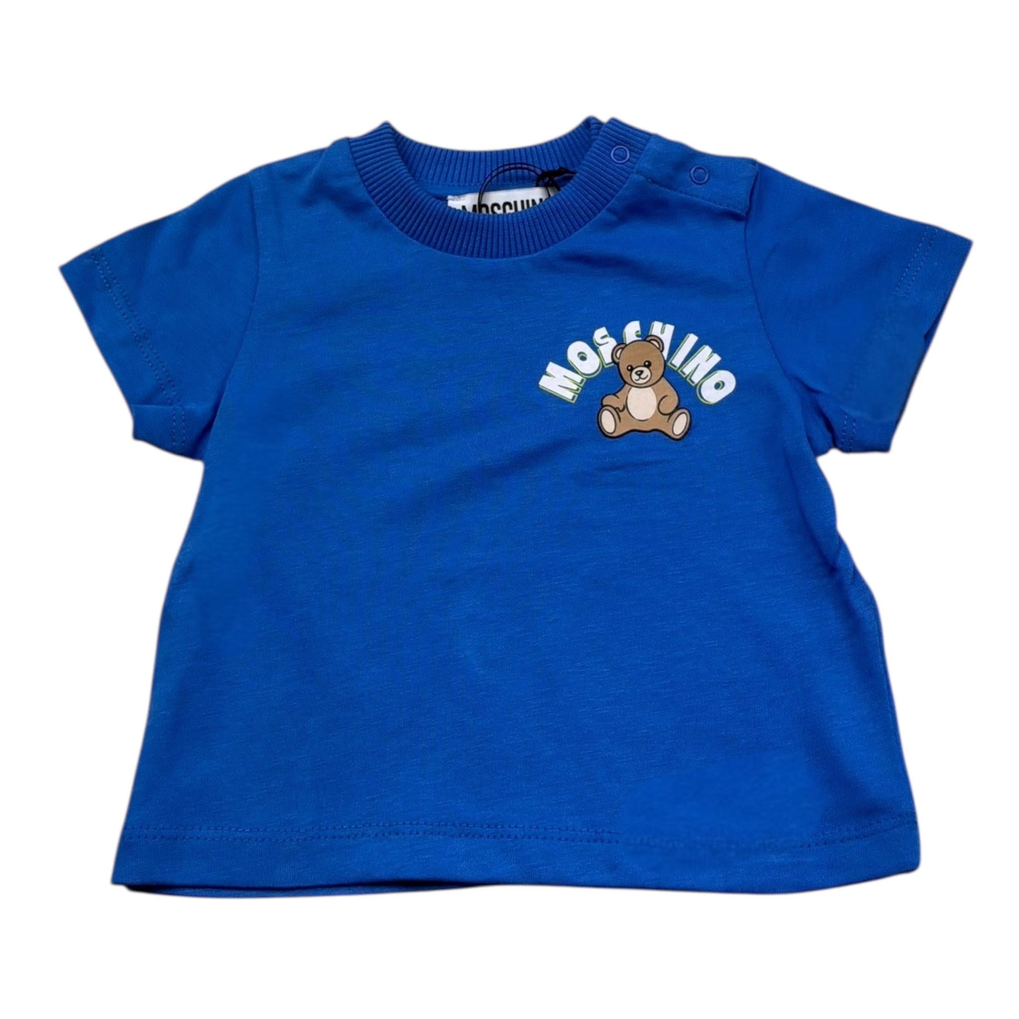 Moschino T-Shirt Girocollo Tinta Unita con Stampa per Neonata MZM047 BLU MOSCHINO 