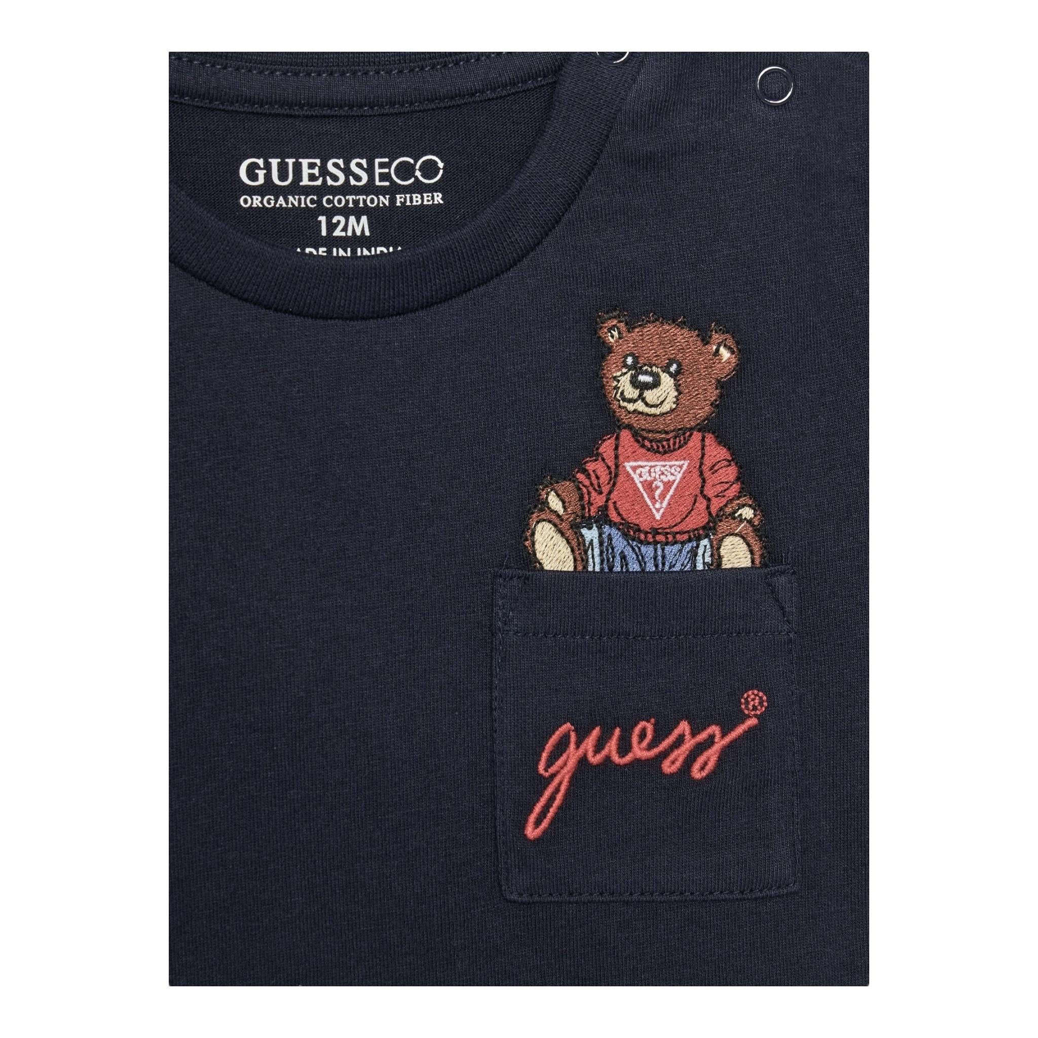 Guess T-Shirt Gircollo Tinta Unita con Stampa per Neonato I5RI03I3Z14X BLU GUESS 